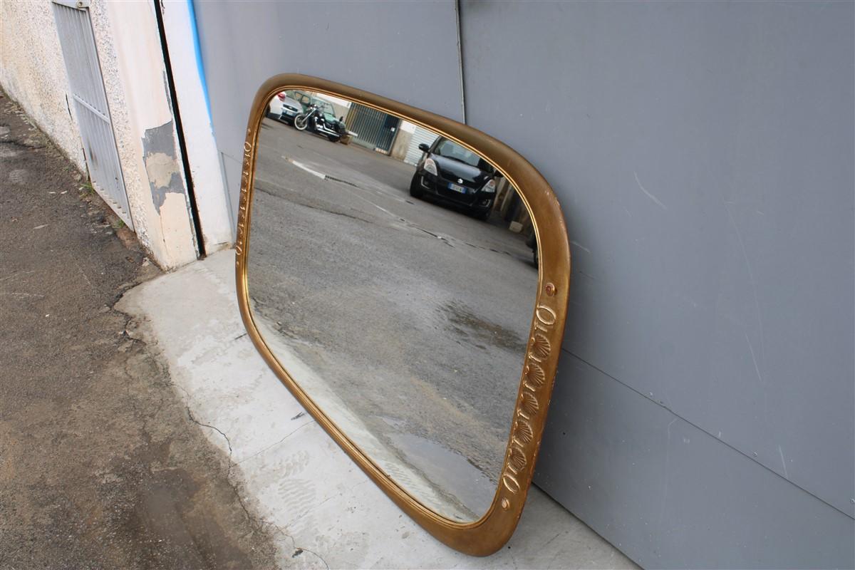 Rectangular Borsani Style Wall Mirror Sculpture 24-Karat Gold Italian Design For Sale 4