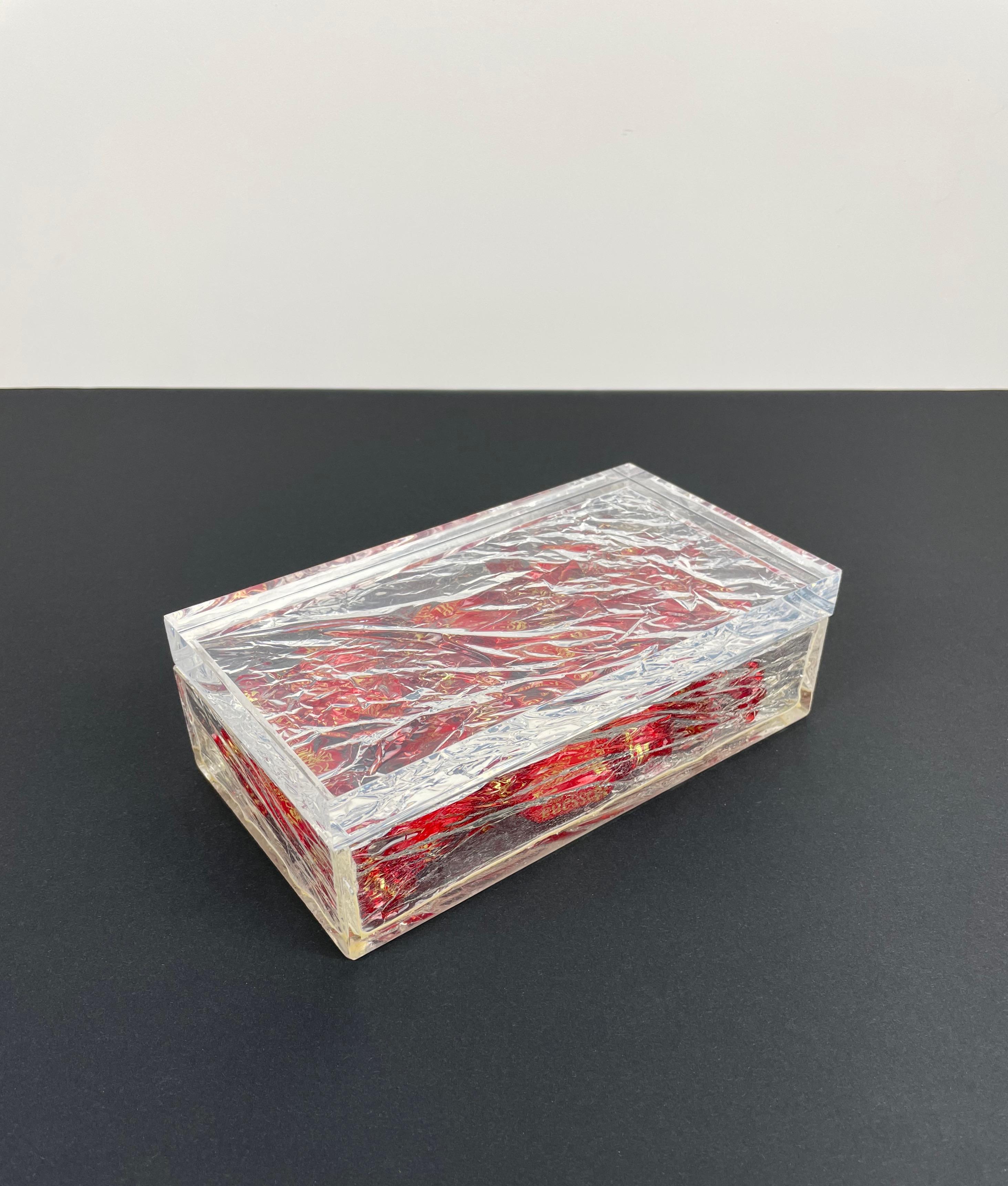 Late 20th Century Rectangular Box Ice Effect Lucite, Willy Rizzo Style, Italy, 1970s For Sale