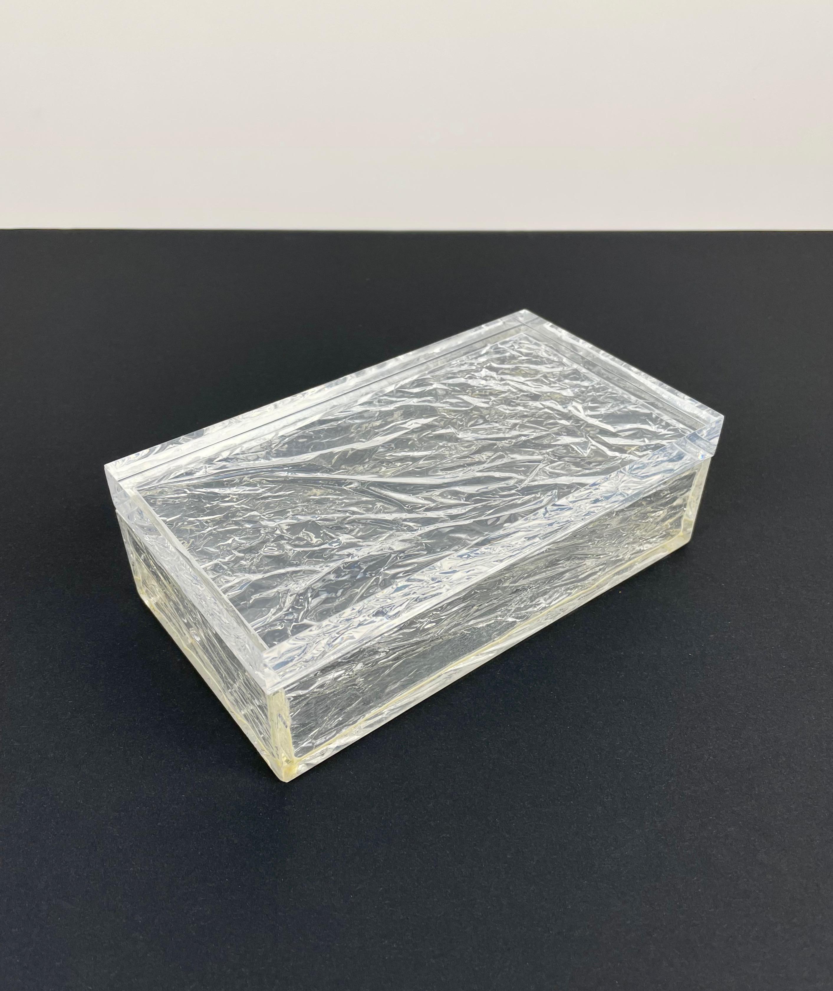 Rectangular Box Ice Effect Lucite, Willy Rizzo Style, Italy, 1970s For Sale 1