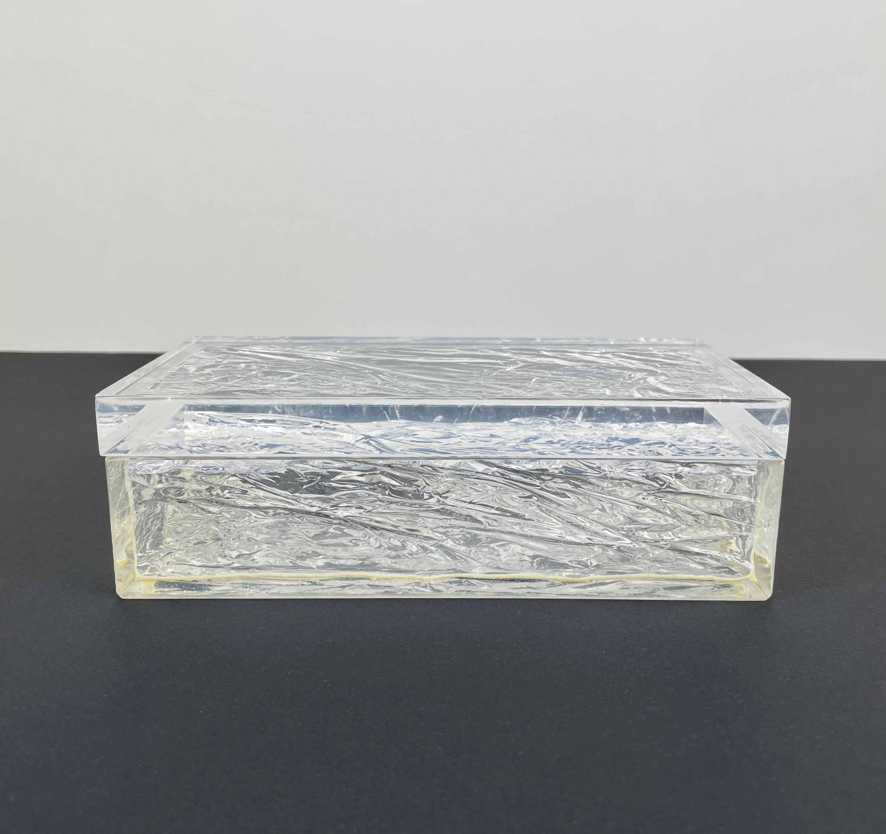 Rectangular Box Ice Effect Lucite, Willy Rizzo Style, Italy, 1970s For Sale 2