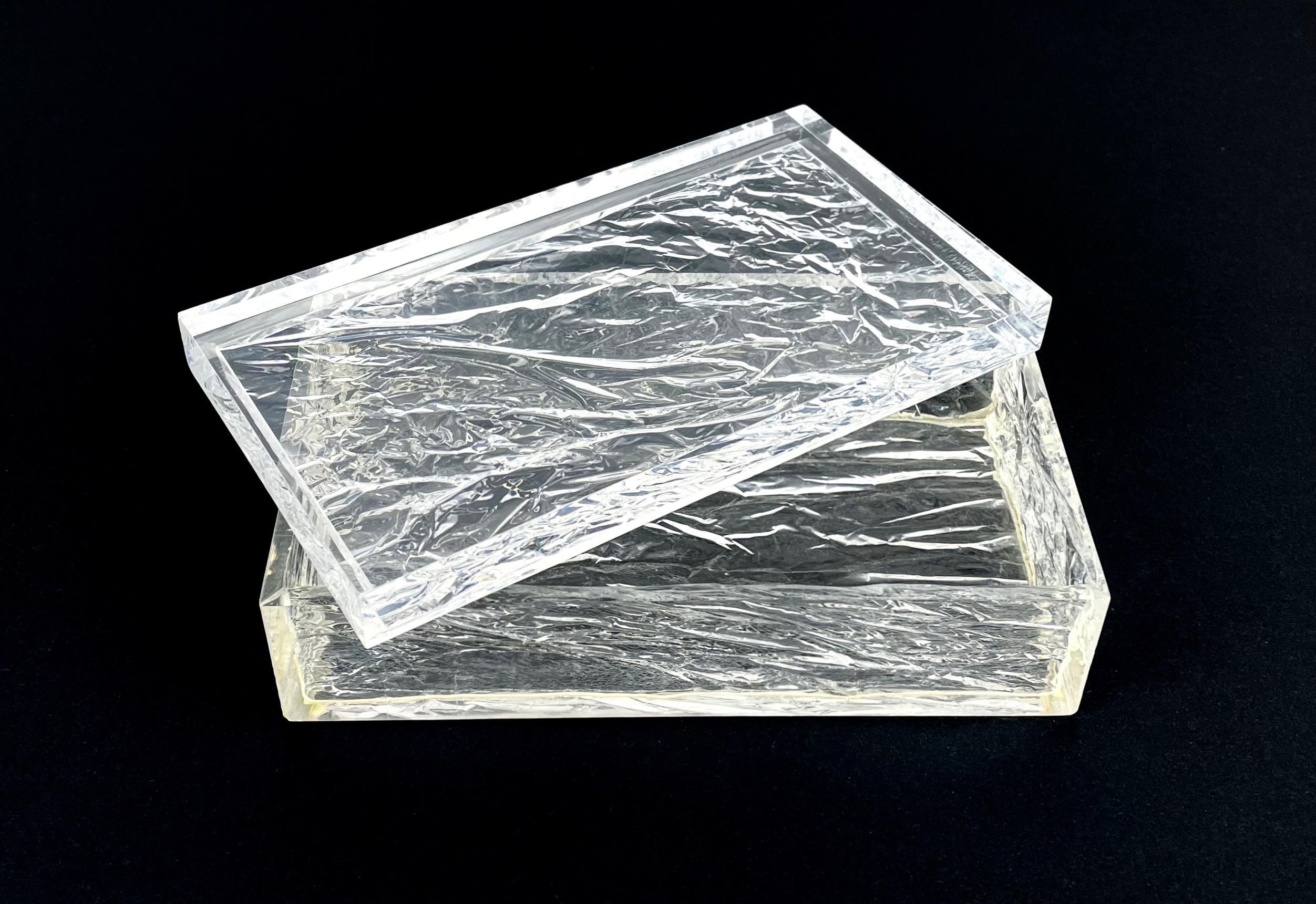 Rectangular Box Ice Effect Lucite, Willy Rizzo Style, Italy, 1970s For Sale 3