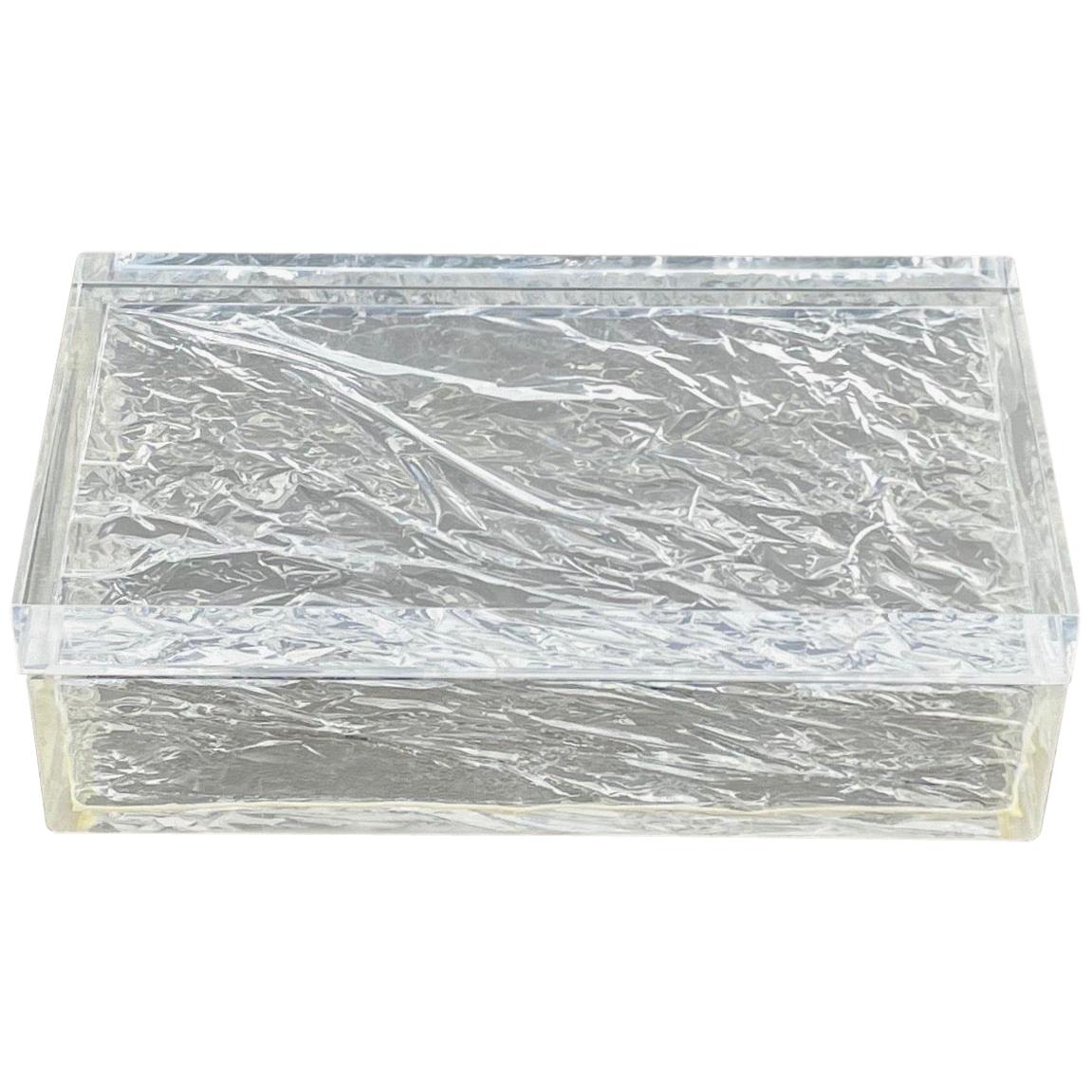 Rectangular Box Ice Effect Lucite, Willy Rizzo Style, Italy, 1970s For Sale