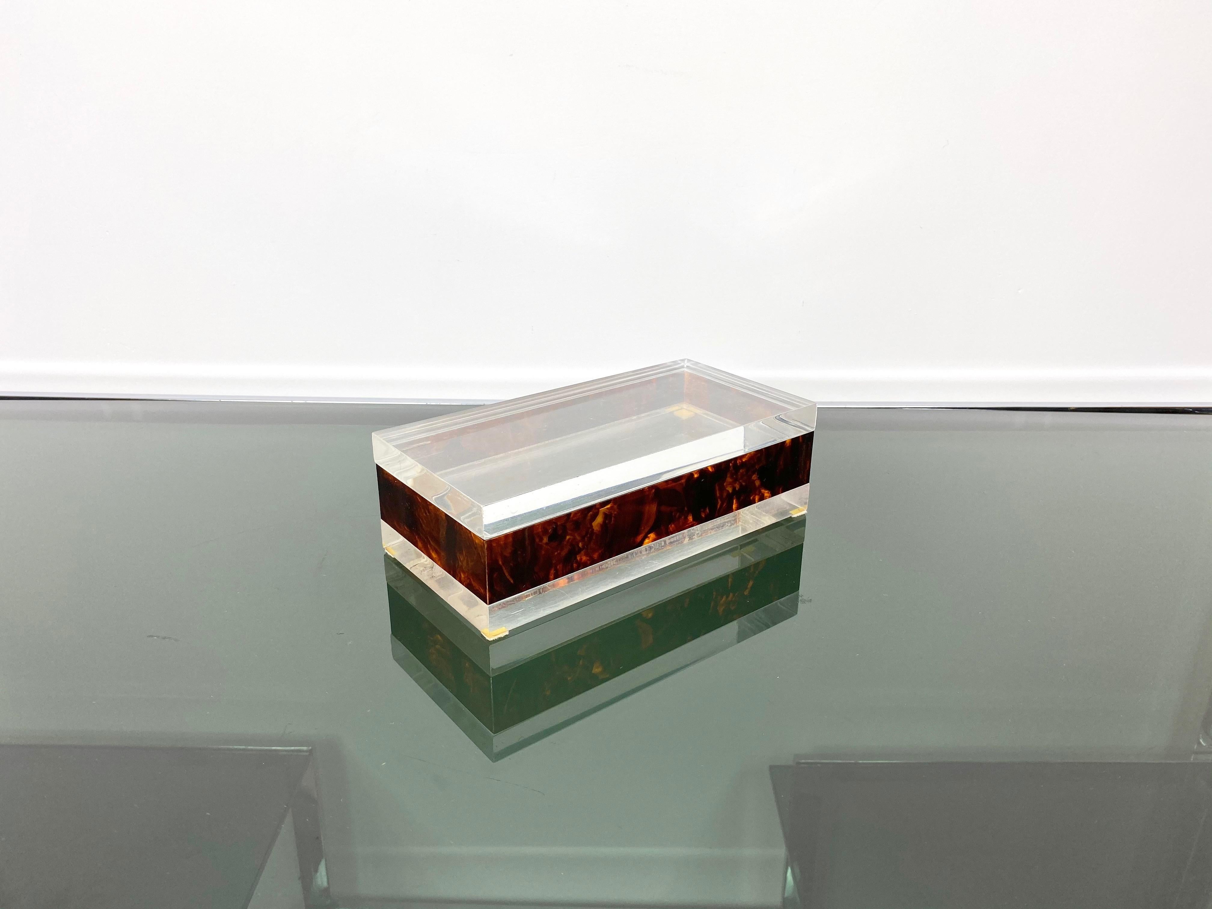 Mid-Century Modern Rectangular Box in Tortoiseshell Details and Lucite, Italy, 1970s 