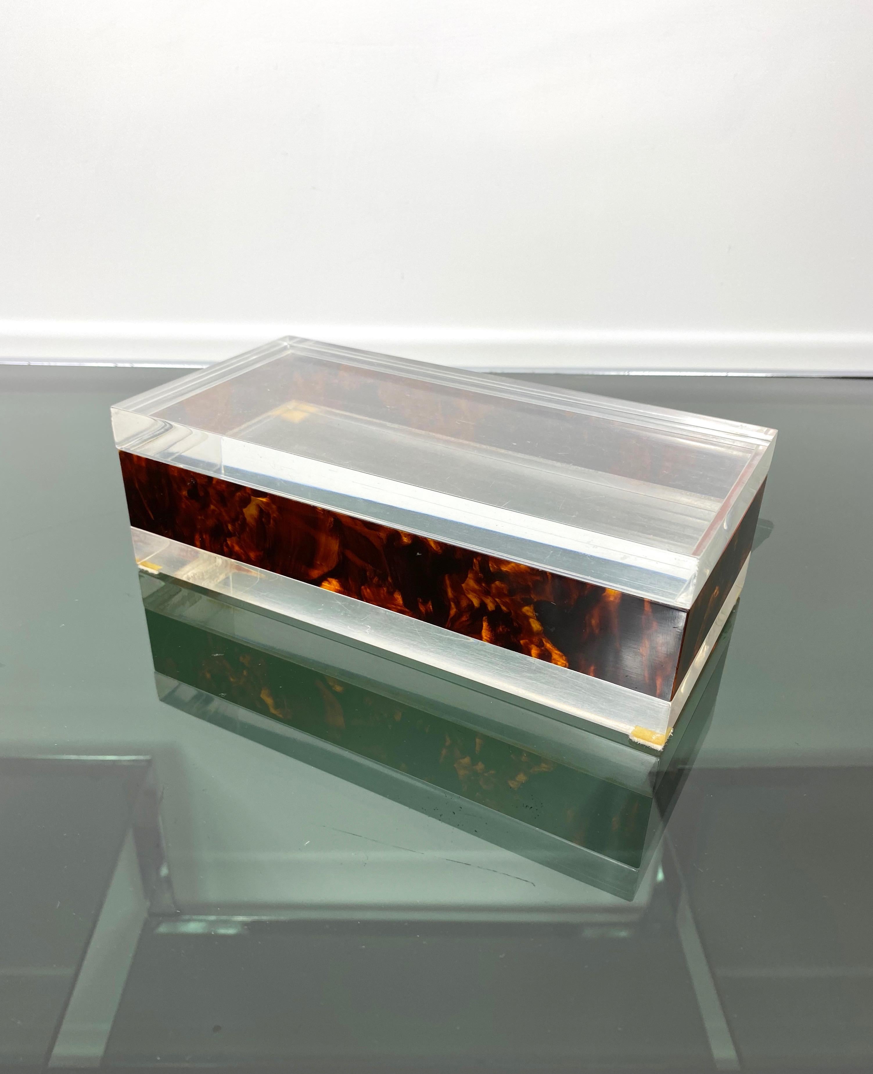 Italian Rectangular Box in Tortoiseshell Details and Lucite, Italy, 1970s 