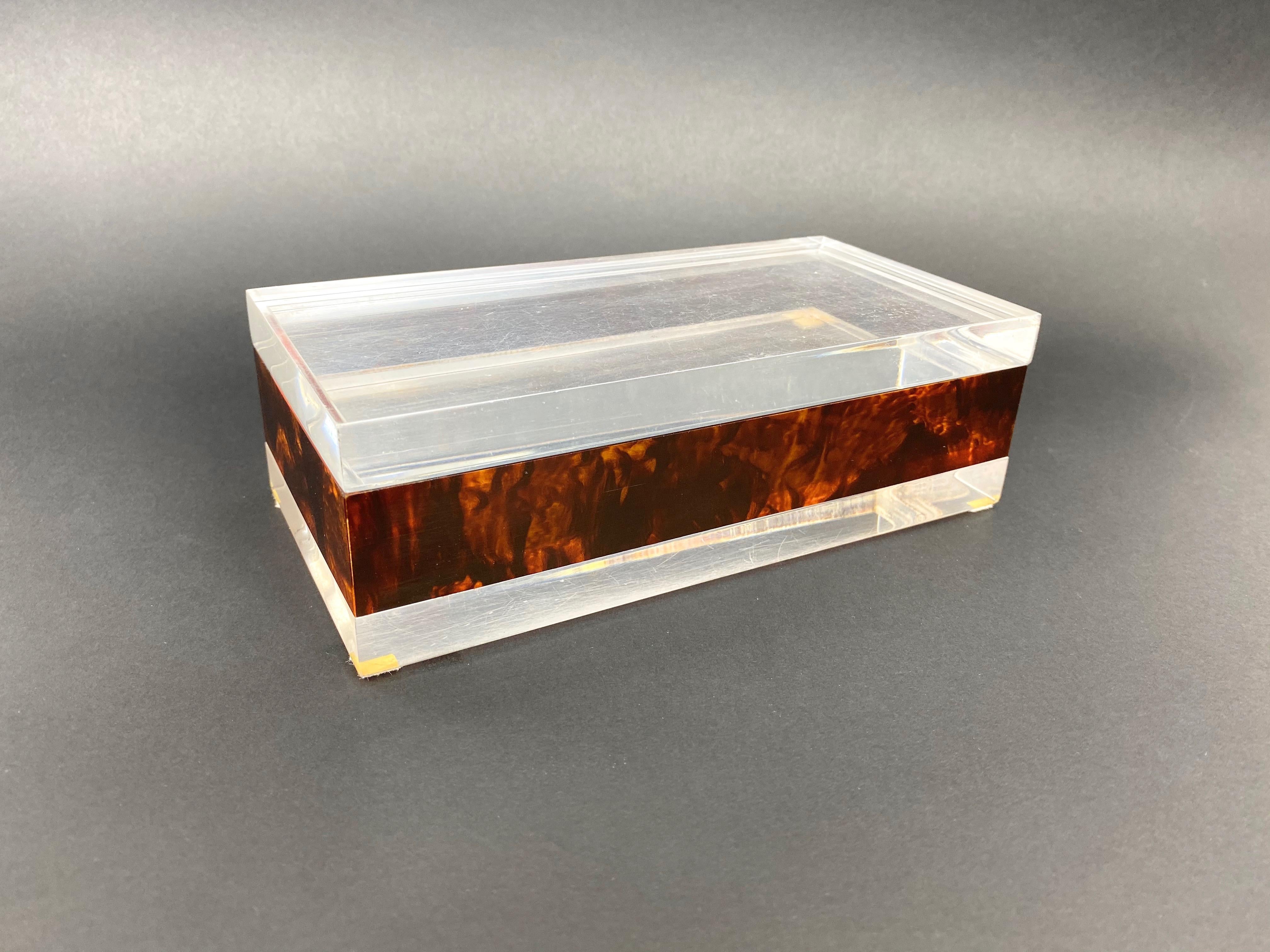 Rectangular Box in Tortoiseshell Details and Lucite, Italy, 1970s  In Good Condition In Rome, IT