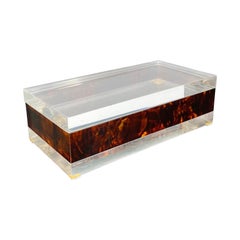 Rectangular Box in Tortoiseshell Details and Lucite, Italy, 1970s 