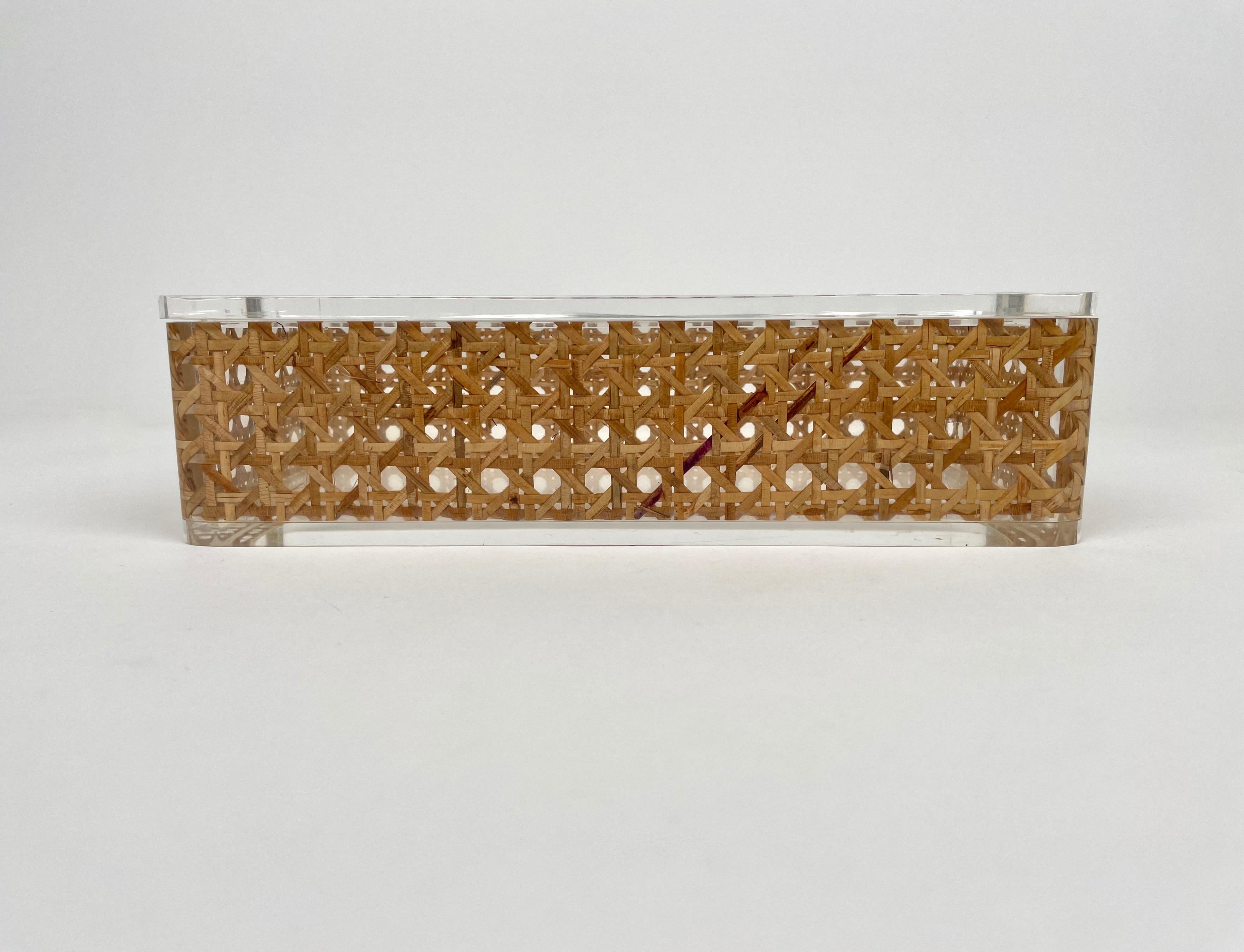 Rectangular Box Lucite and Rattan Christian Dior Home Style, Italy, 1970s 3