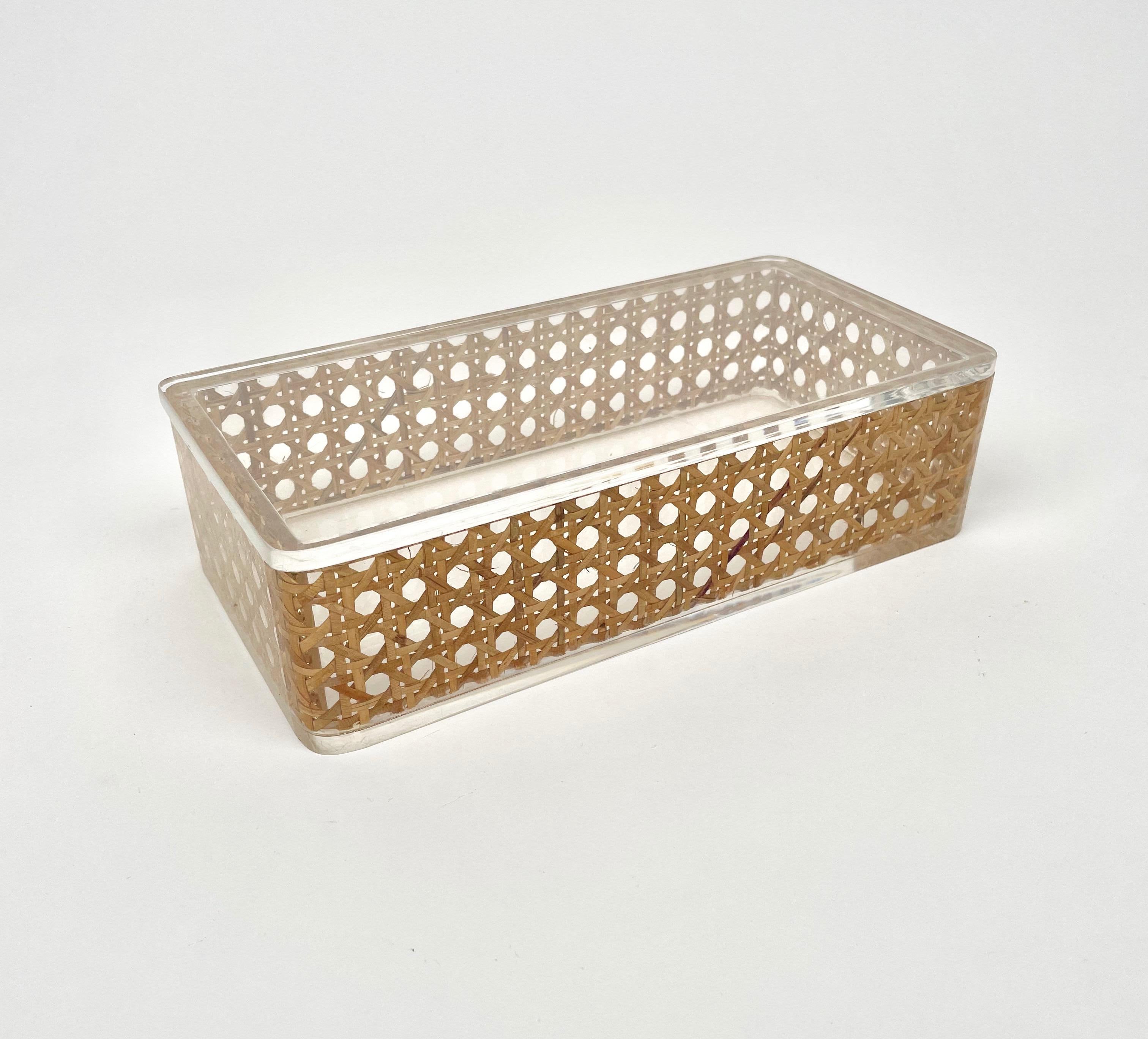 Rectangular Box Lucite and Rattan Christian Dior Home Style, Italy, 1970s 5