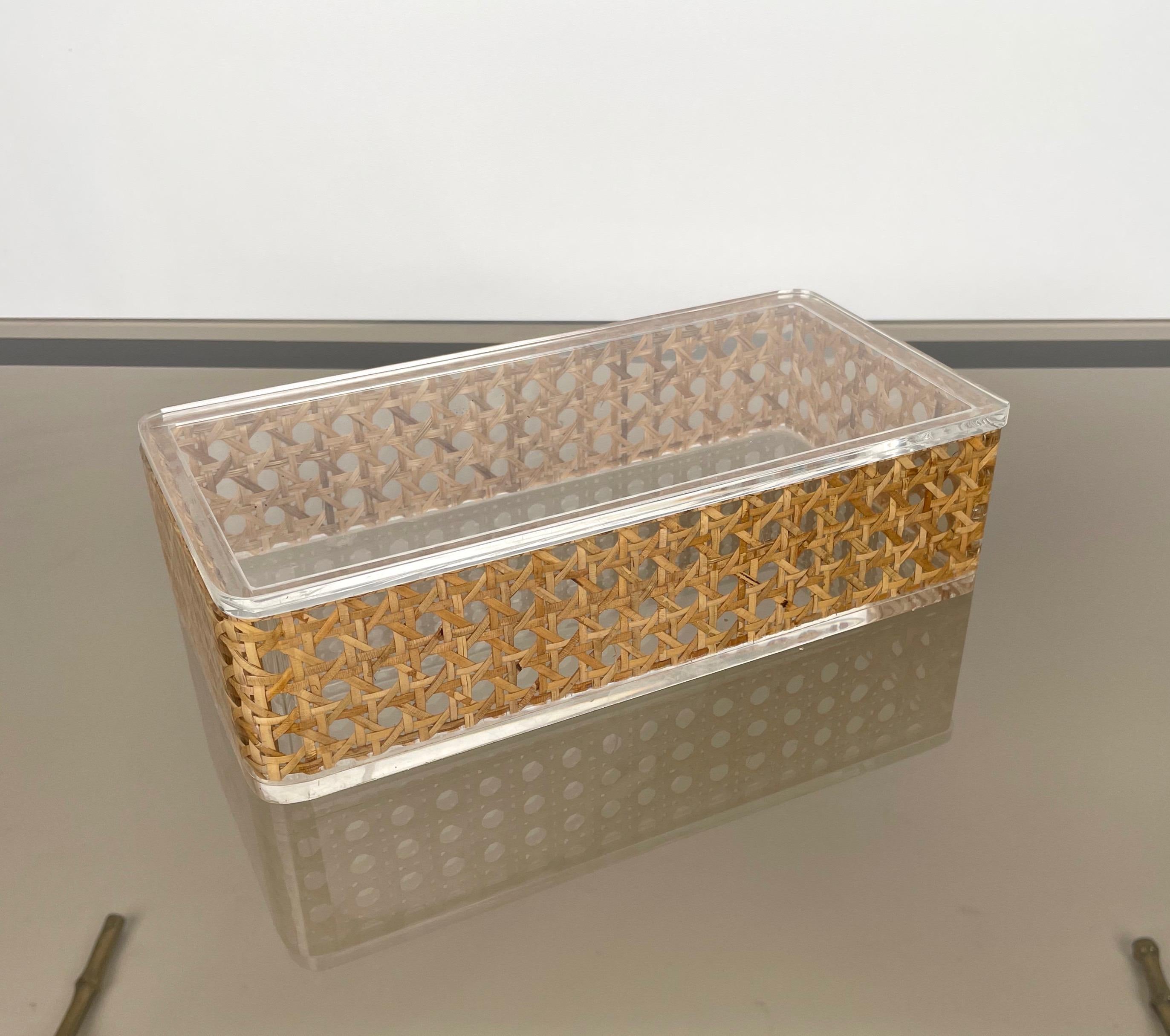 Rectangular Box Lucite and Rattan Christian Dior Home Style, Italy, 1970s 6