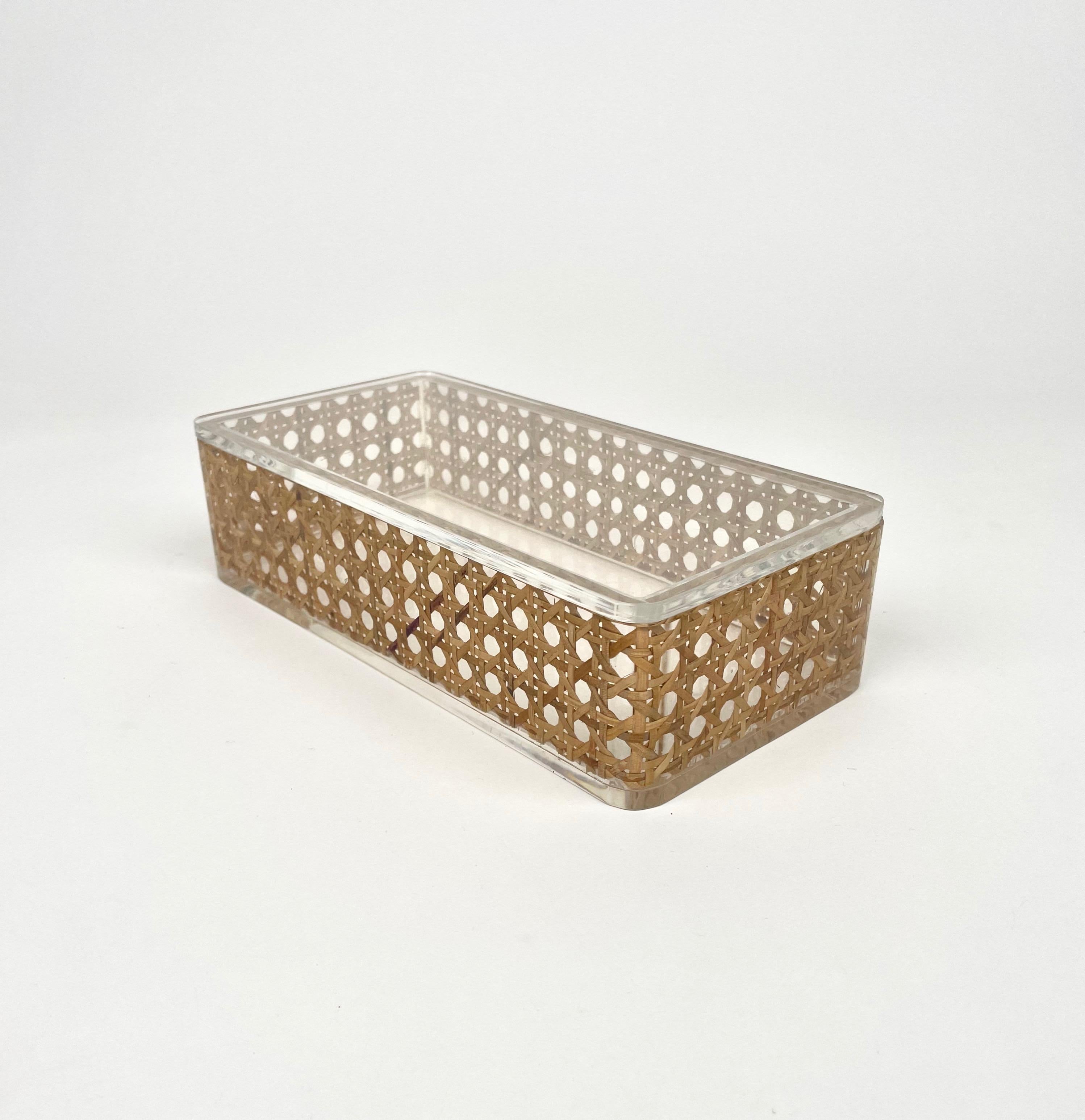 Rectangular Box Lucite and Rattan Christian Dior Home Style, Italy, 1970s In Good Condition In Rome, IT