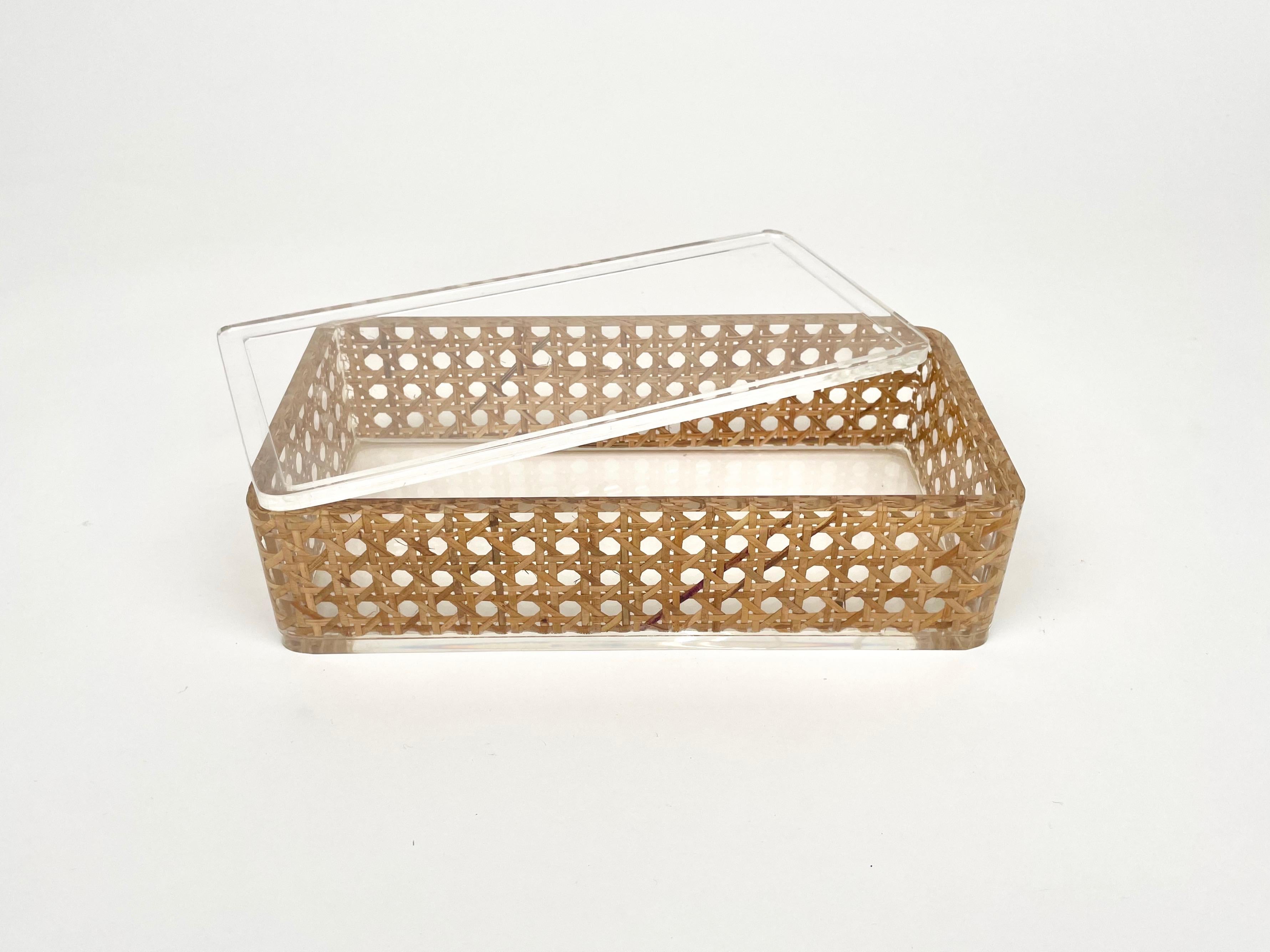 Late 20th Century Rectangular Box Lucite and Rattan Christian Dior Home Style, Italy, 1970s