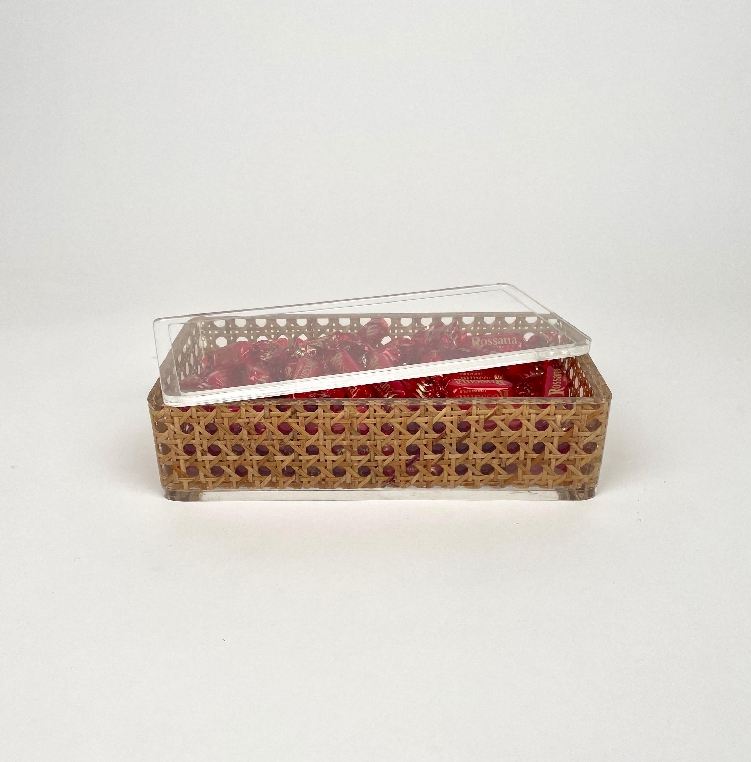 Wicker Rectangular Box Lucite and Rattan Christian Dior Home Style, Italy, 1970s