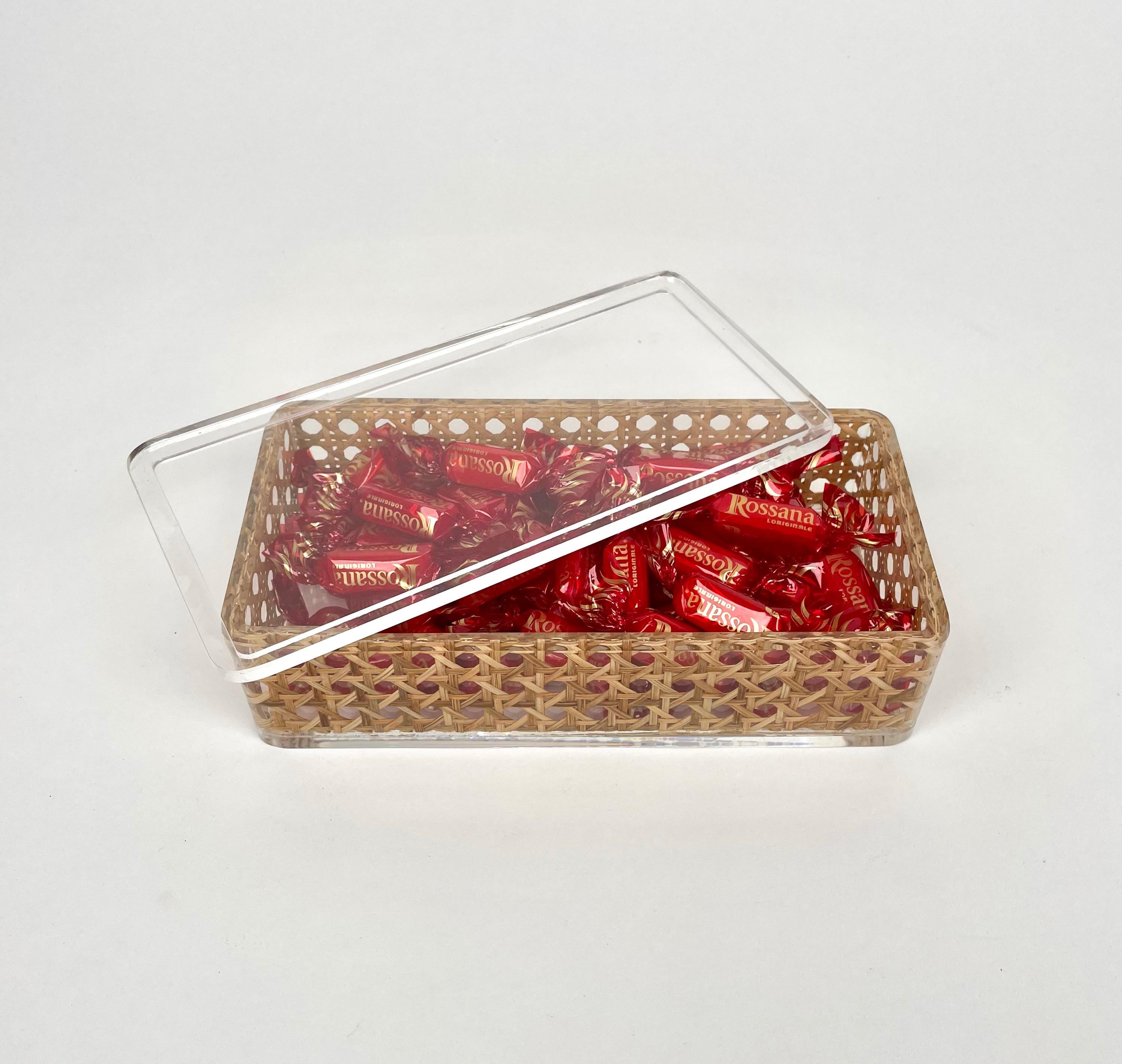 Rectangular Box Lucite and Rattan Christian Dior Home Style, Italy, 1970s 1