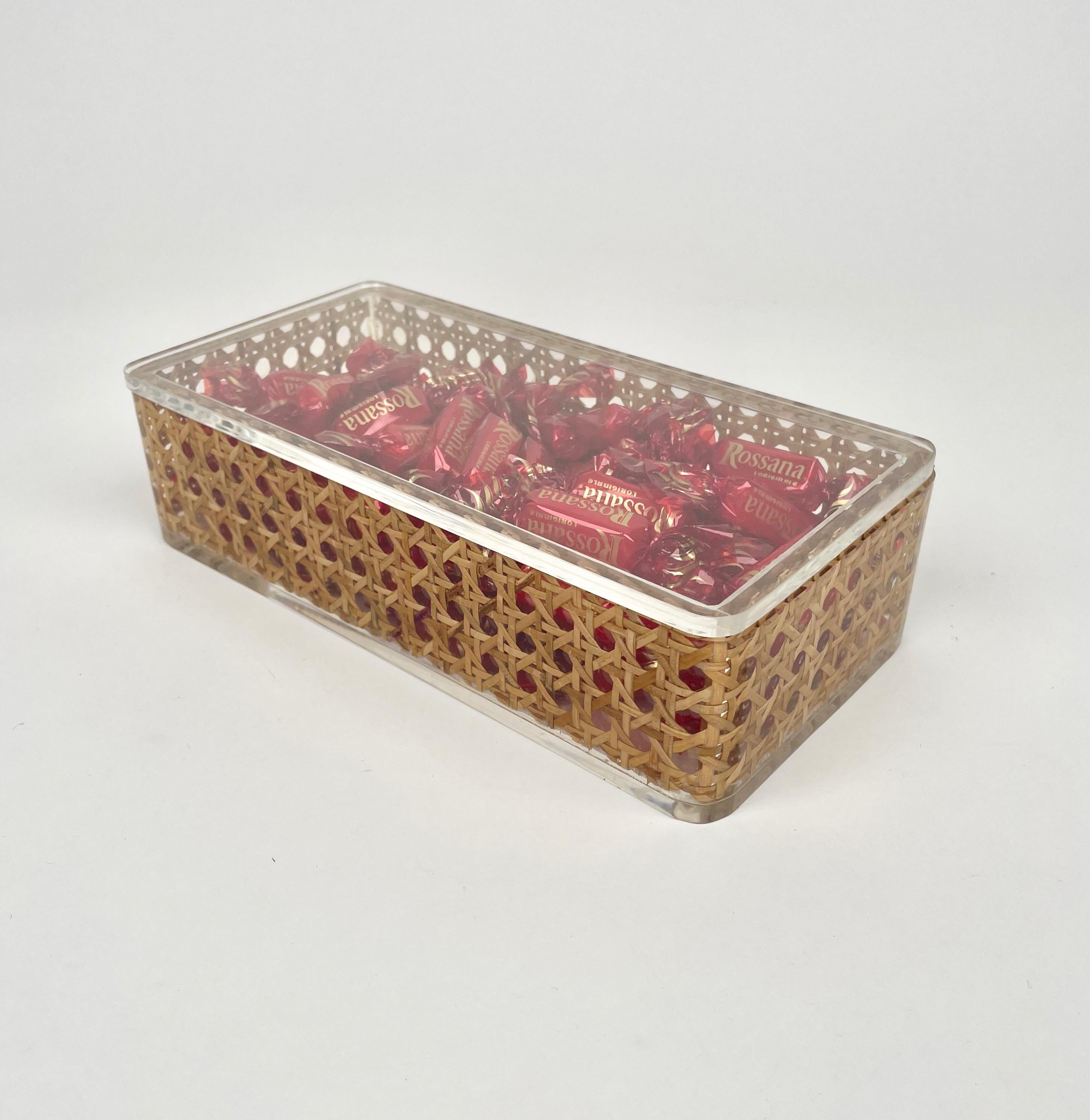 Rectangular Box Lucite and Rattan Christian Dior Home Style, Italy, 1970s 2