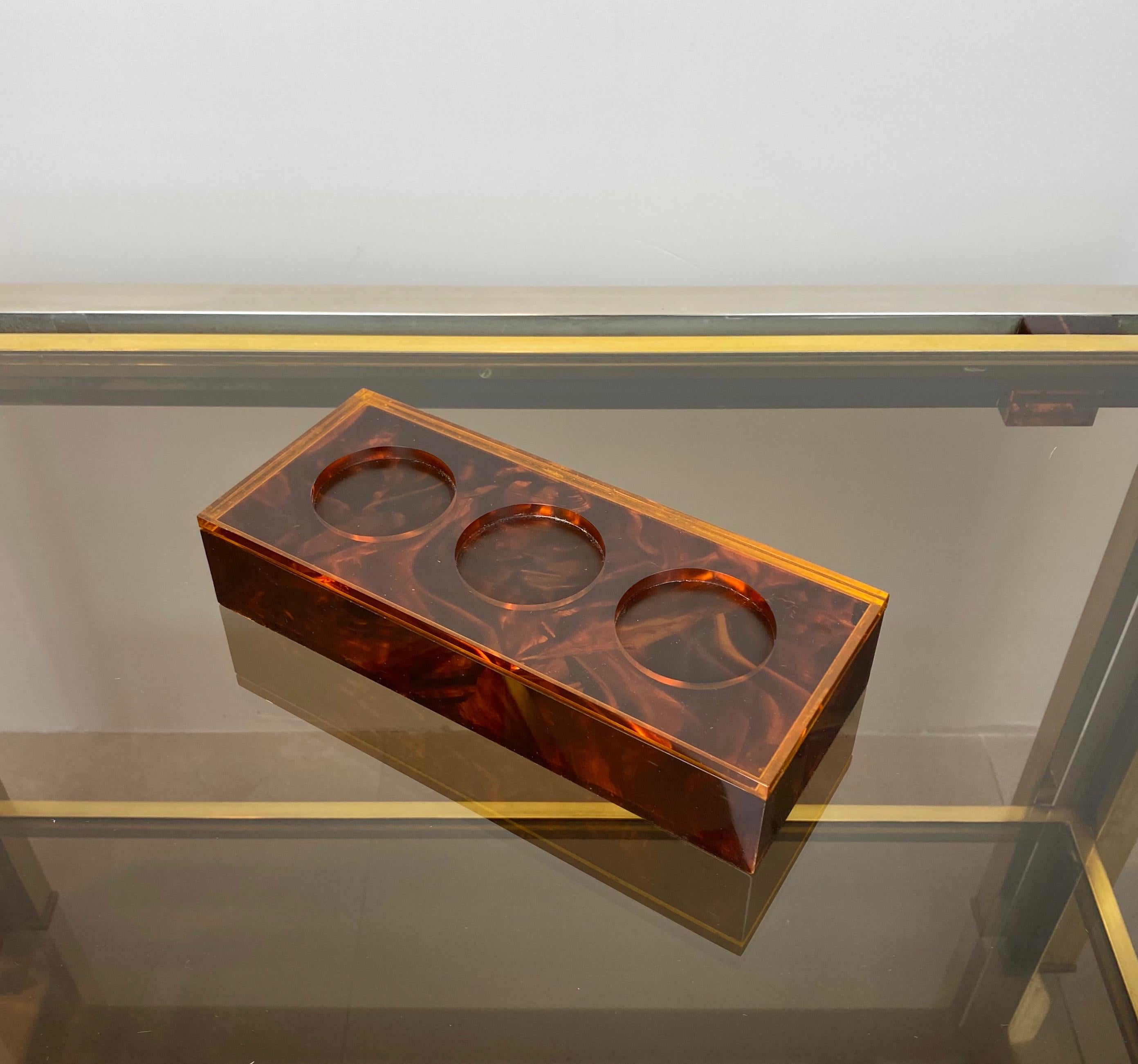 Mid-Century Modern Rectangular Box Lucite Tortoise Shell Effect, Italy, 1970s For Sale