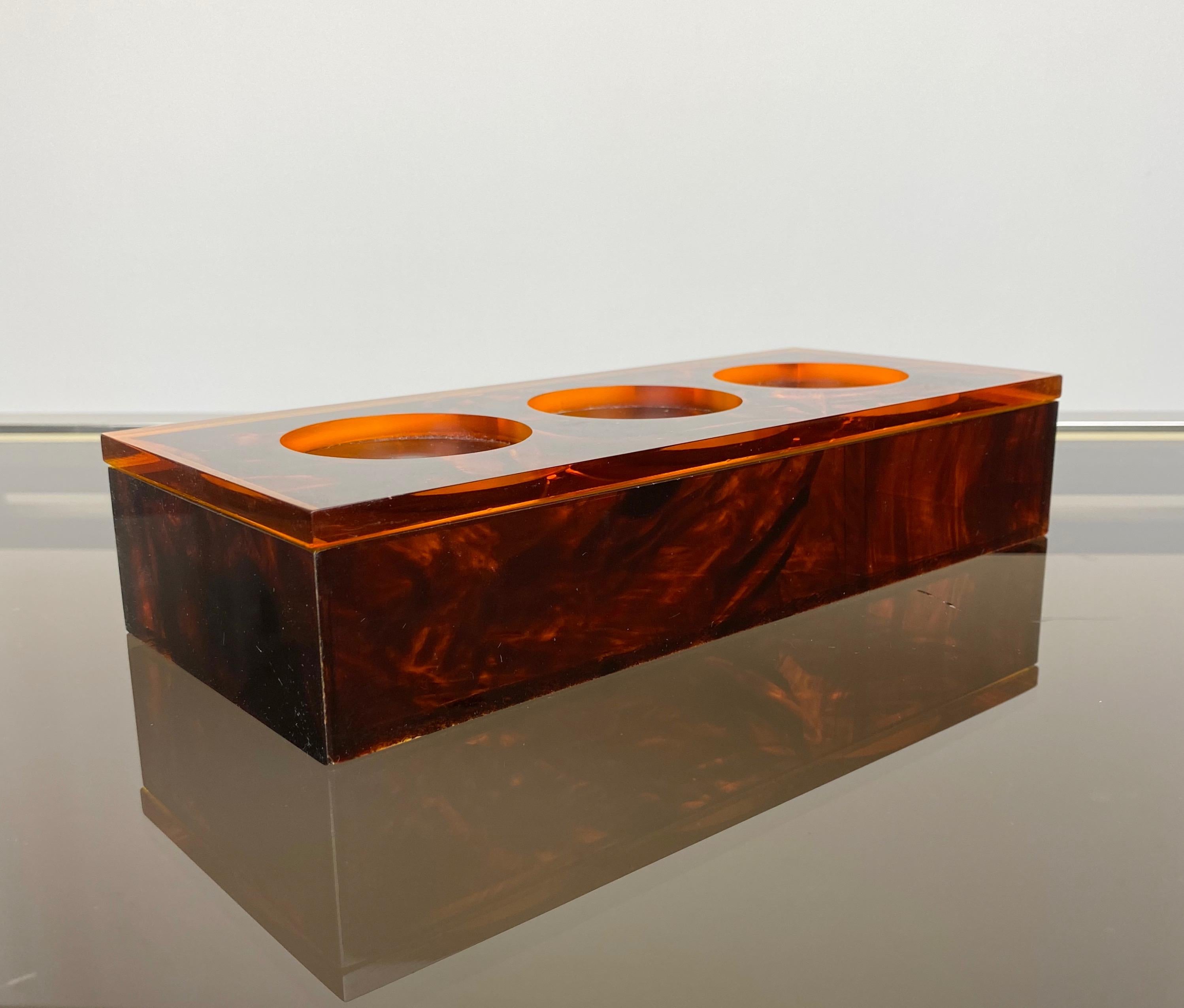 Italian Rectangular Box Lucite Tortoise Shell Effect, Italy, 1970s For Sale