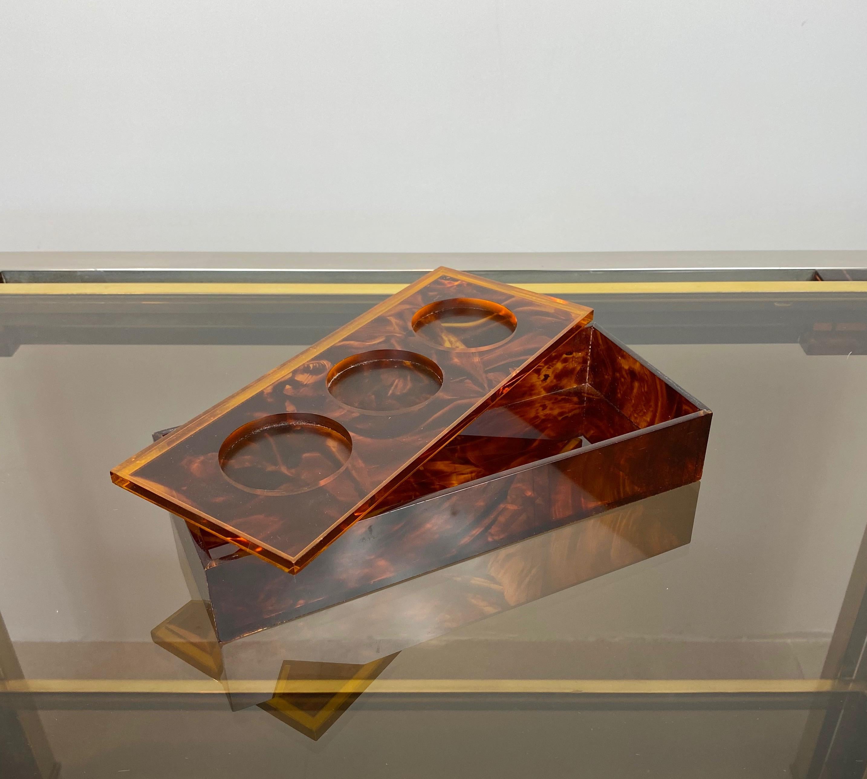 Late 20th Century Rectangular Box Lucite Tortoise Shell Effect, Italy, 1970s For Sale