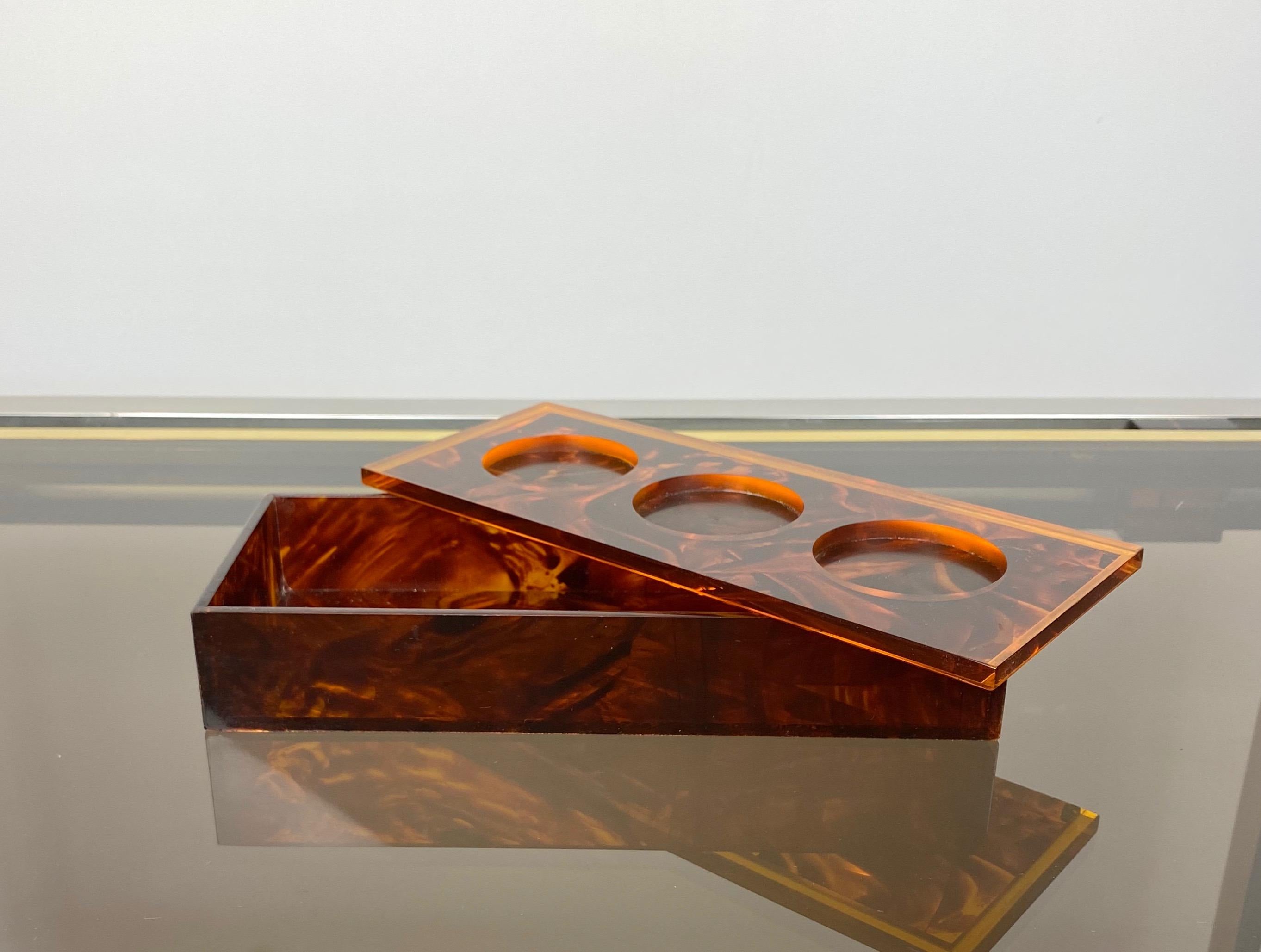 Acrylic Rectangular Box Lucite Tortoise Shell Effect, Italy, 1970s For Sale