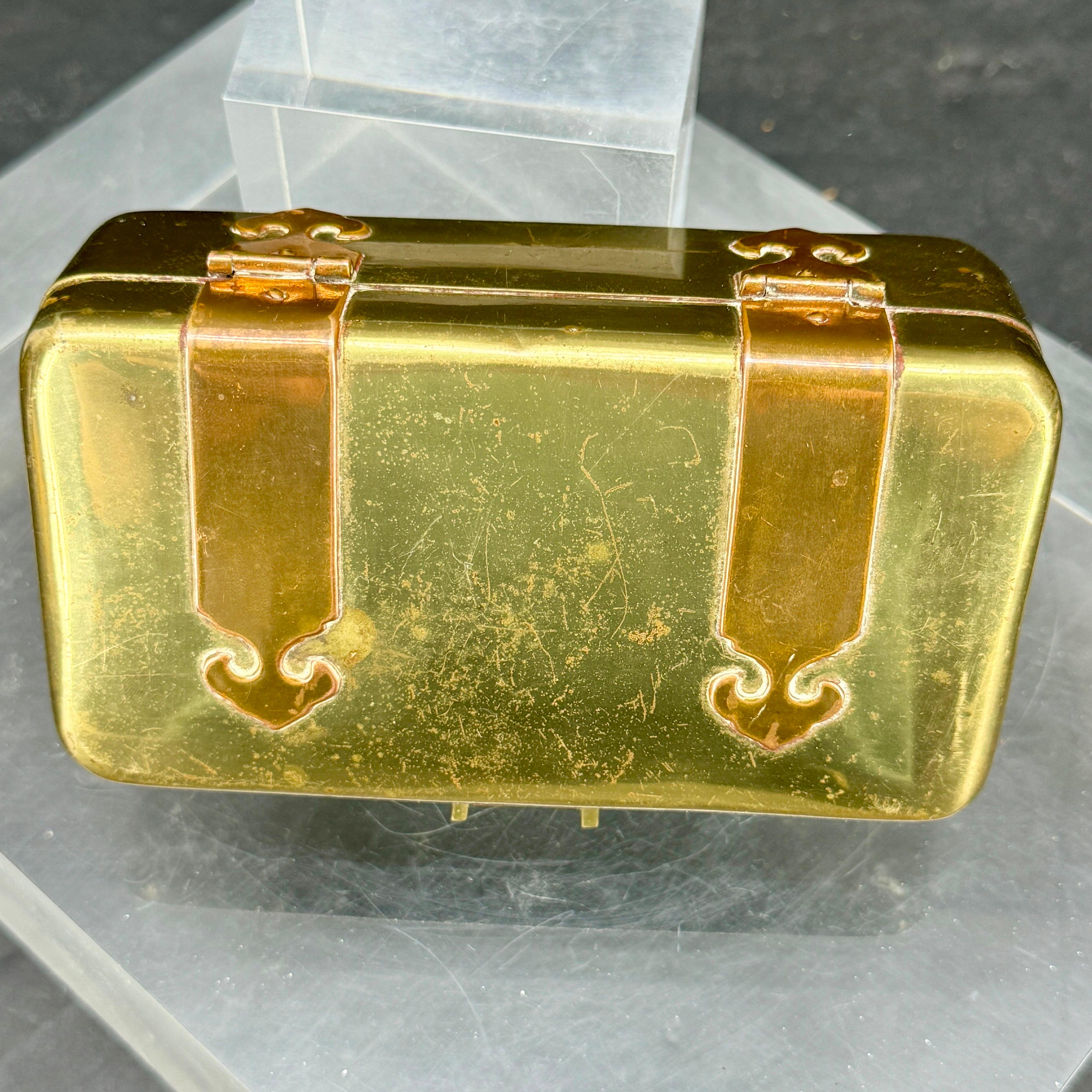 Boîte à bijoux rectangulaire en laiton et bois de bronze, années 1950 en vente 2