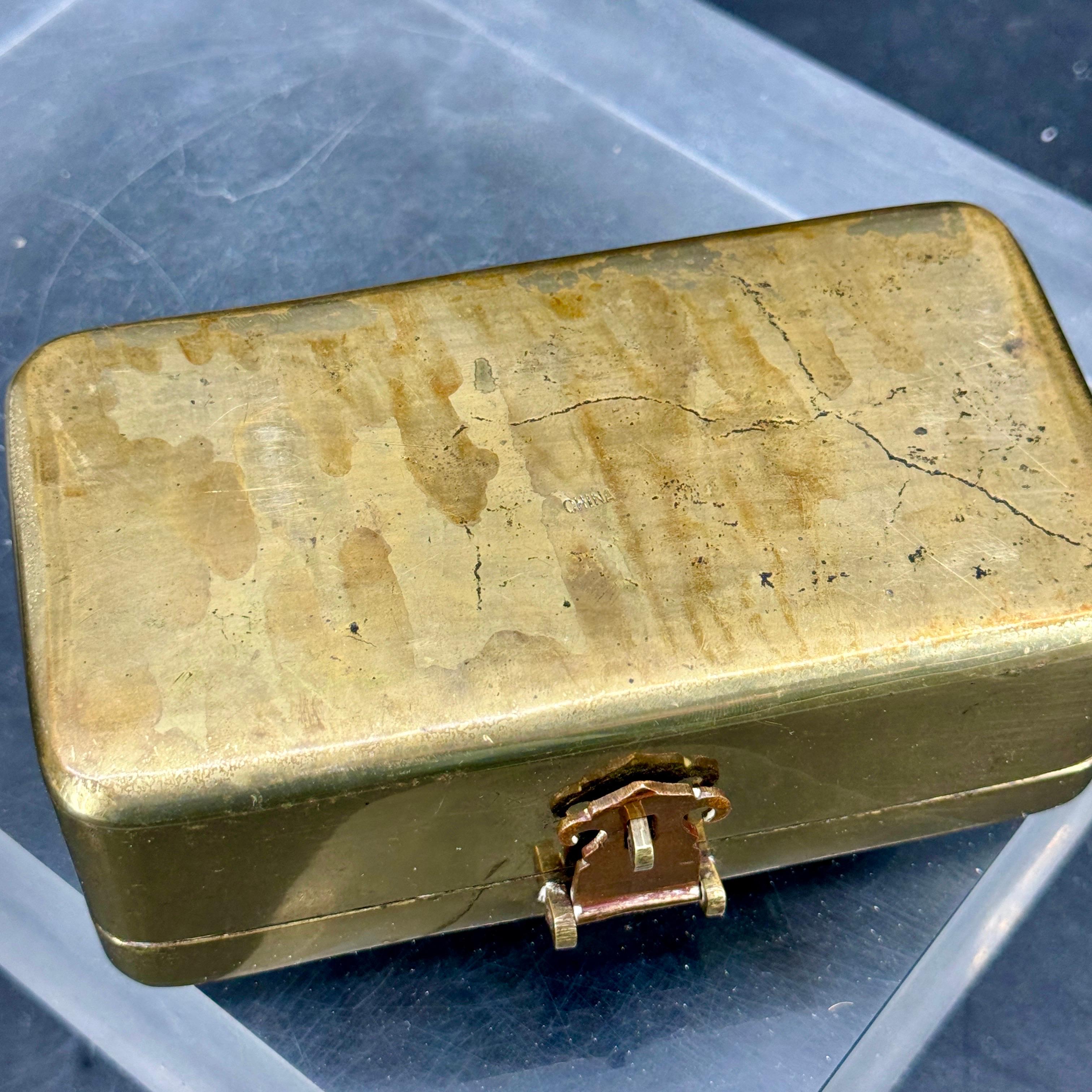 Boîte à bijoux rectangulaire en laiton et bois de bronze, années 1950 en vente 5