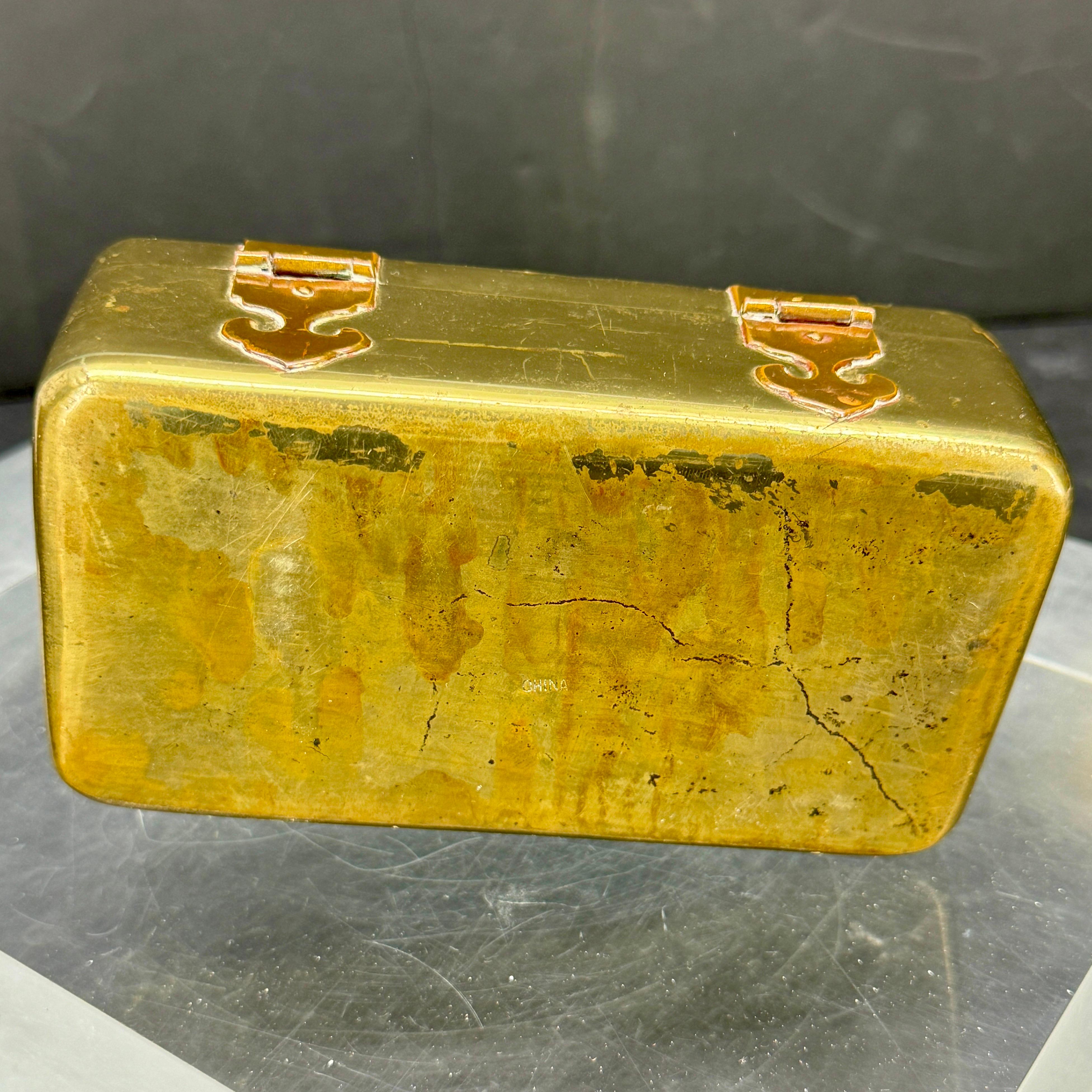Métal Boîte à bijoux rectangulaire en laiton et bois de bronze, années 1950 en vente
