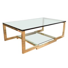 Rectangular Brass and Glass Coffee Table