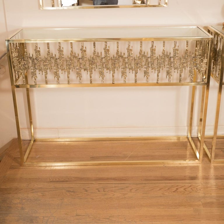 Rectangular Brass and Glass Console For Sale at 1stDibs