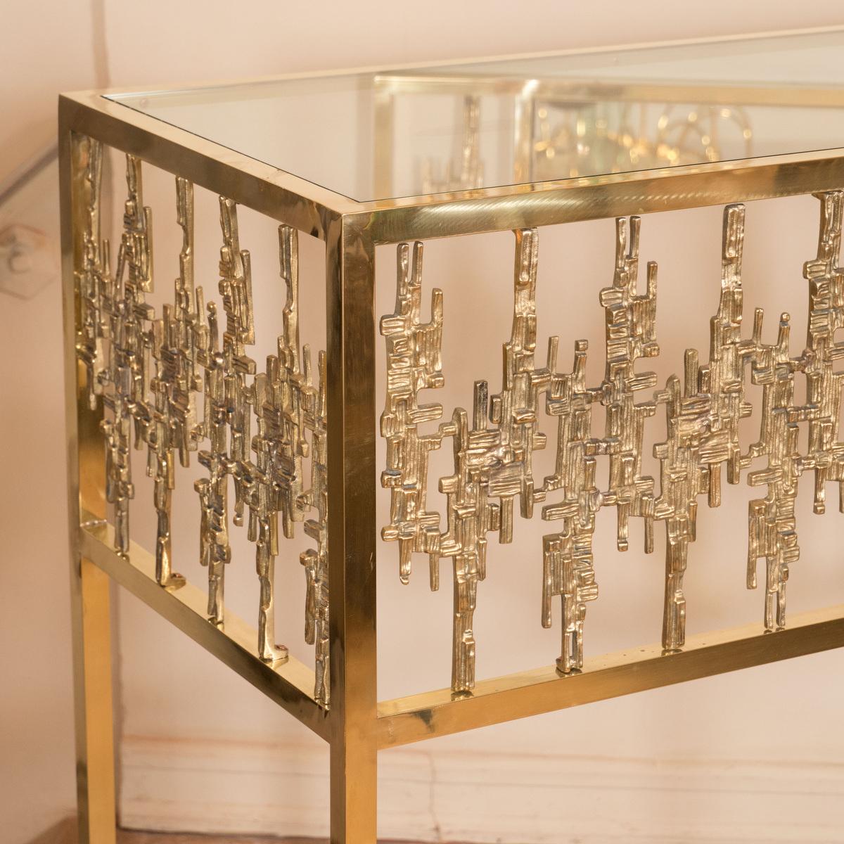Mid-Century Modern Rectangular Brass and Glass Console For Sale