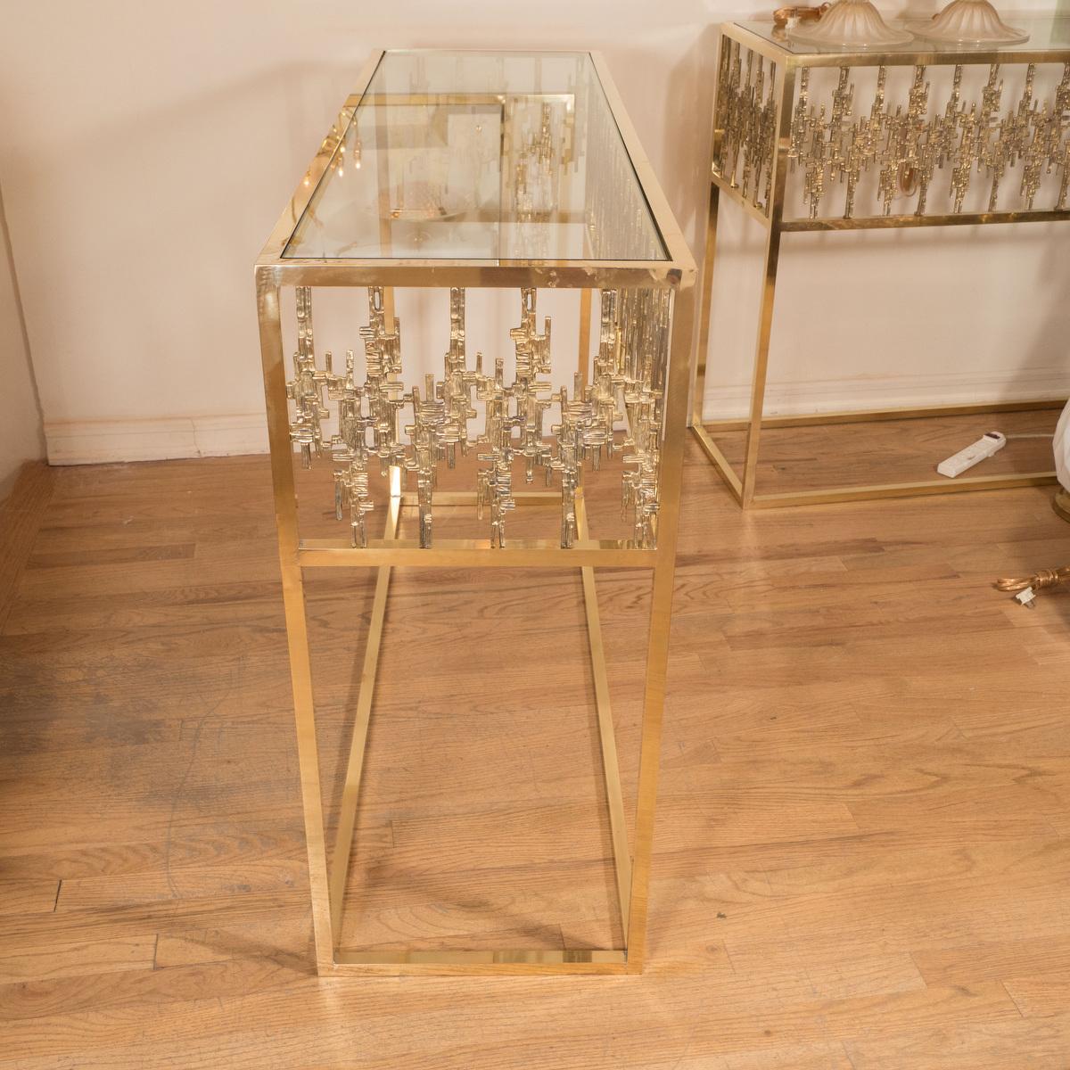 Italian Rectangular Brass and Glass Console For Sale
