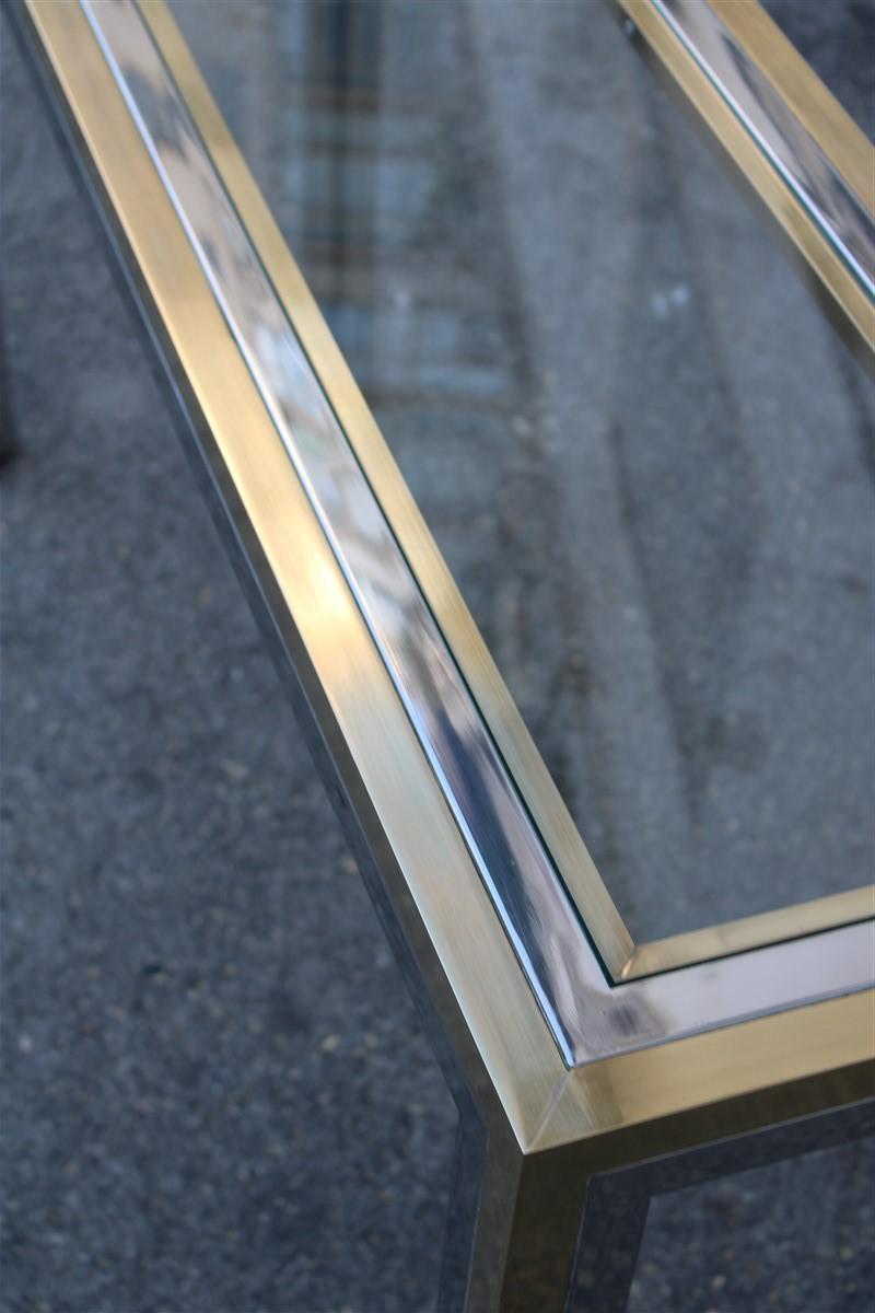 Rectangular Brass and Steel Console Italian Design Romeo Rega Minimal Glass Top 1