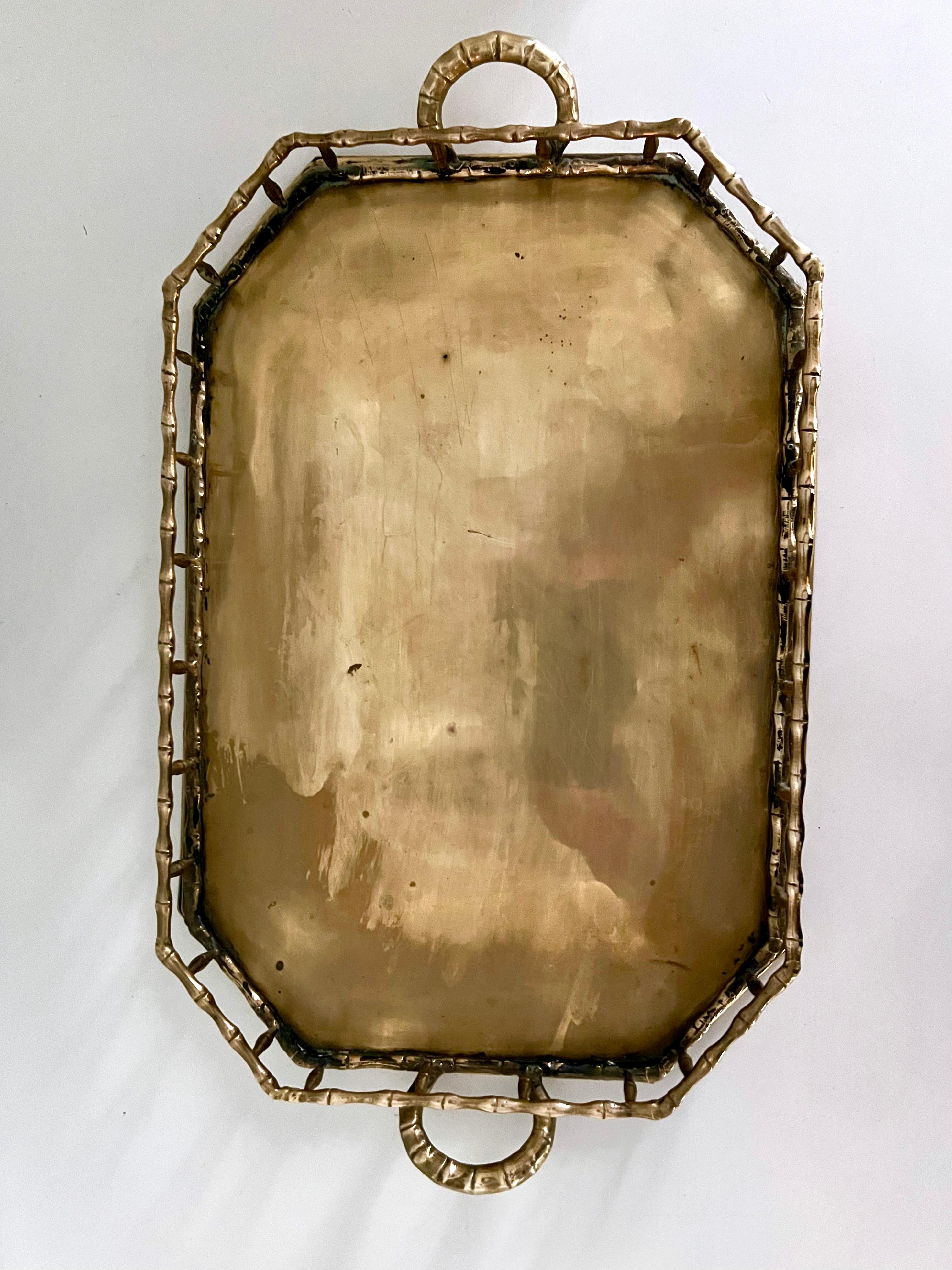 Rectangular Brass Bamboo Tray in the Style of Ralph Lauren In Good Condition In Los Angeles, CA