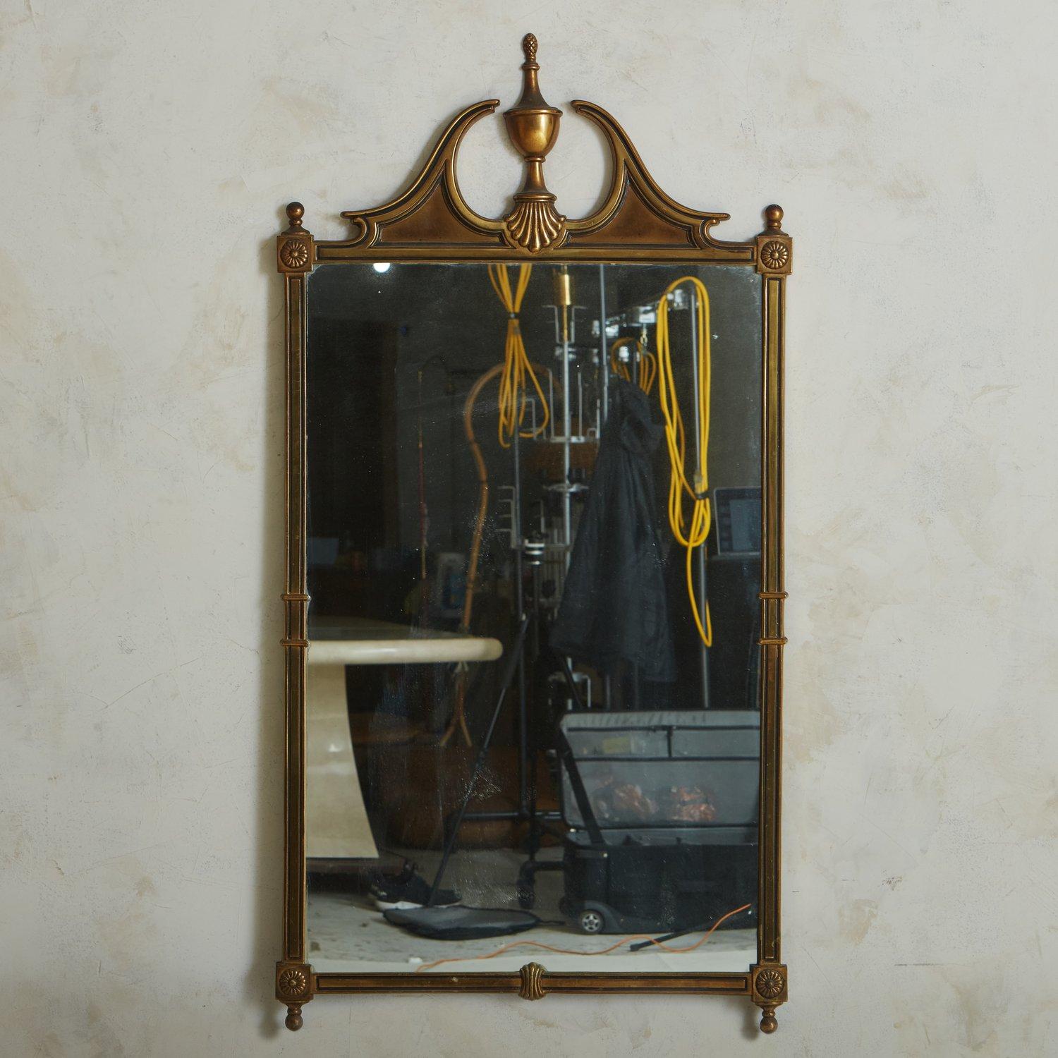 Chippendale Rectangular Brass Frame Empire Mirror, France, 20th Century