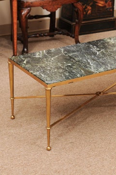 Rectangular Brass & Green Marble Coffee Table, France Ca. 1950