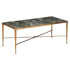 Rectangular Brass & Green Marble Coffee Table, France Ca. 1950