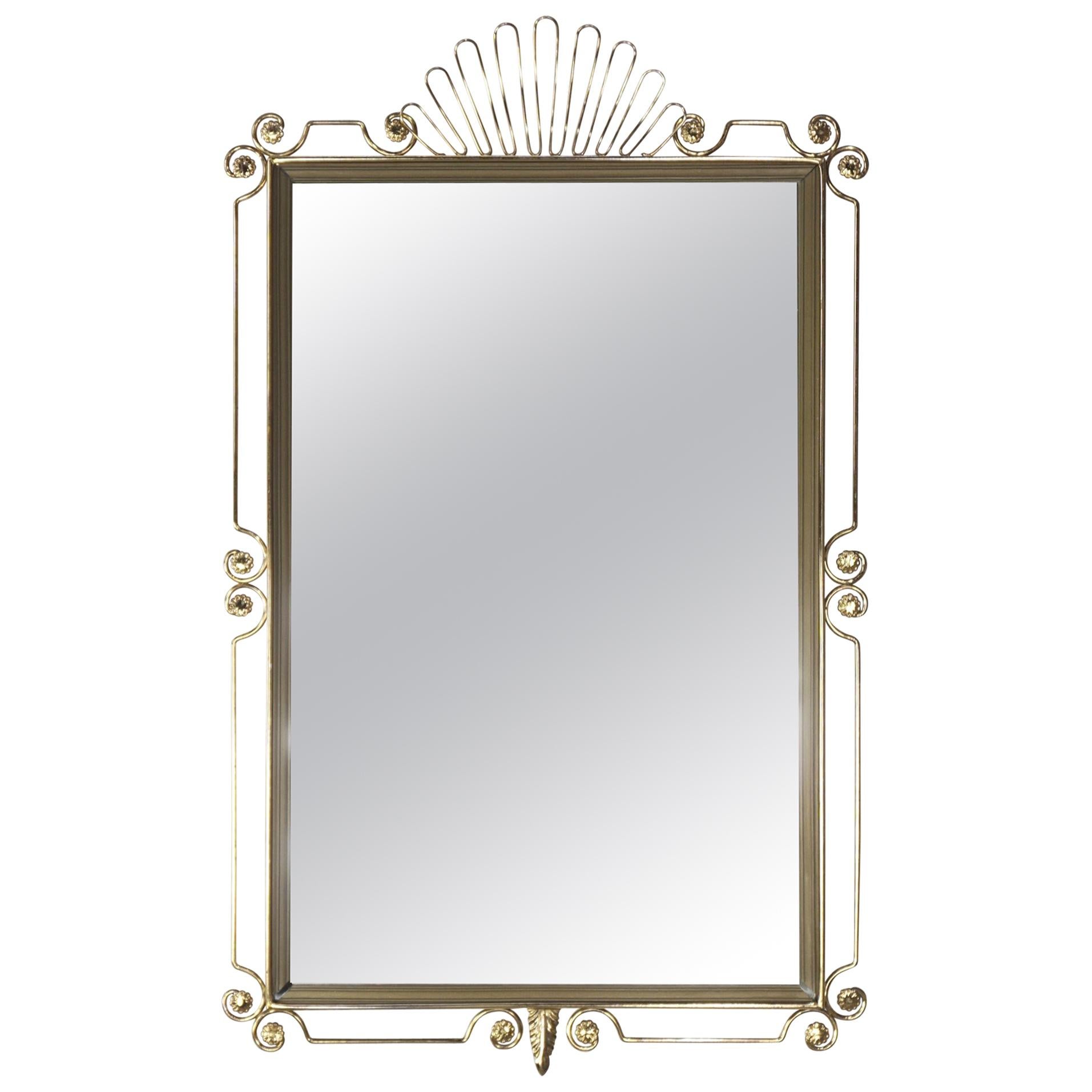 Rectangular Brass Metal Mirror 1950s Design