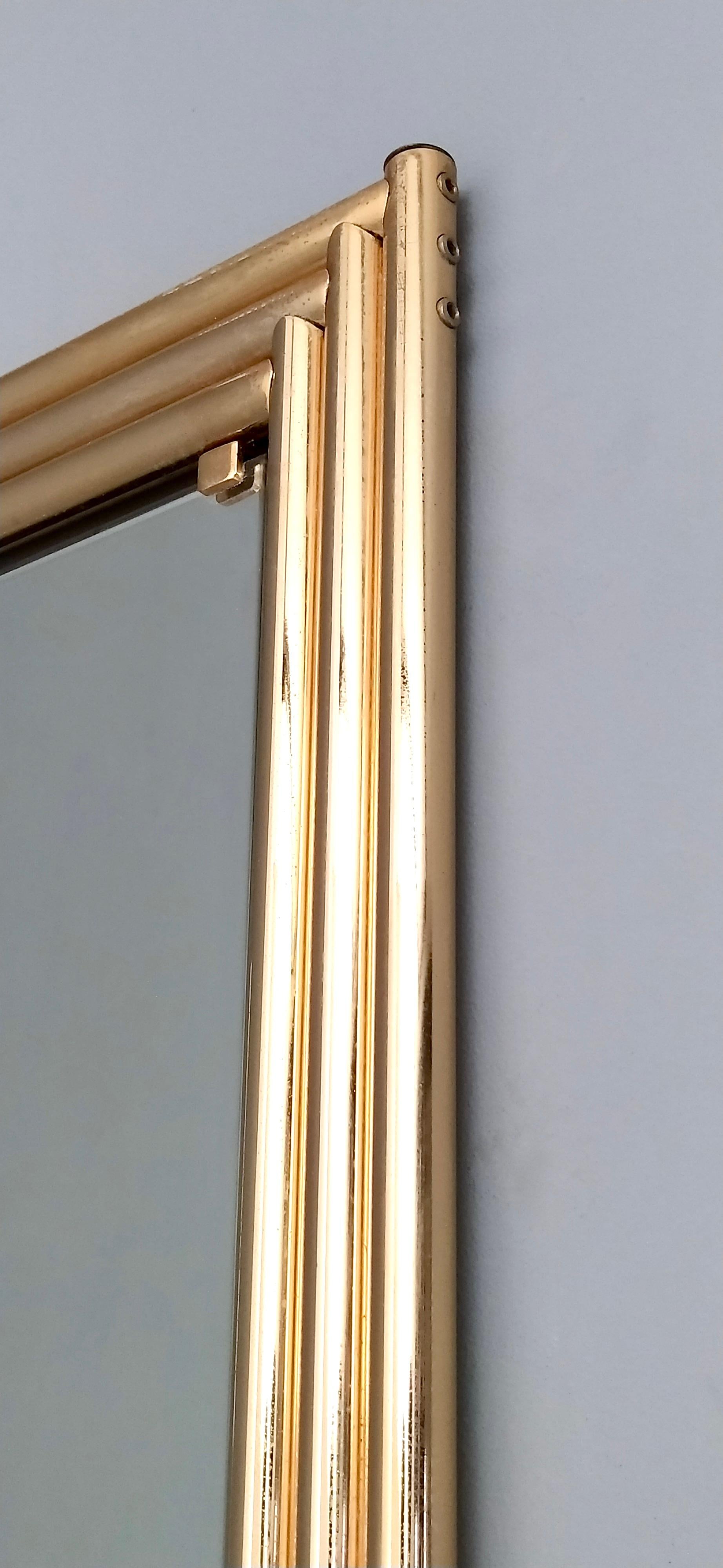 Rectangular Brass Tubular Wall Mirror, Italy, 1980s 1