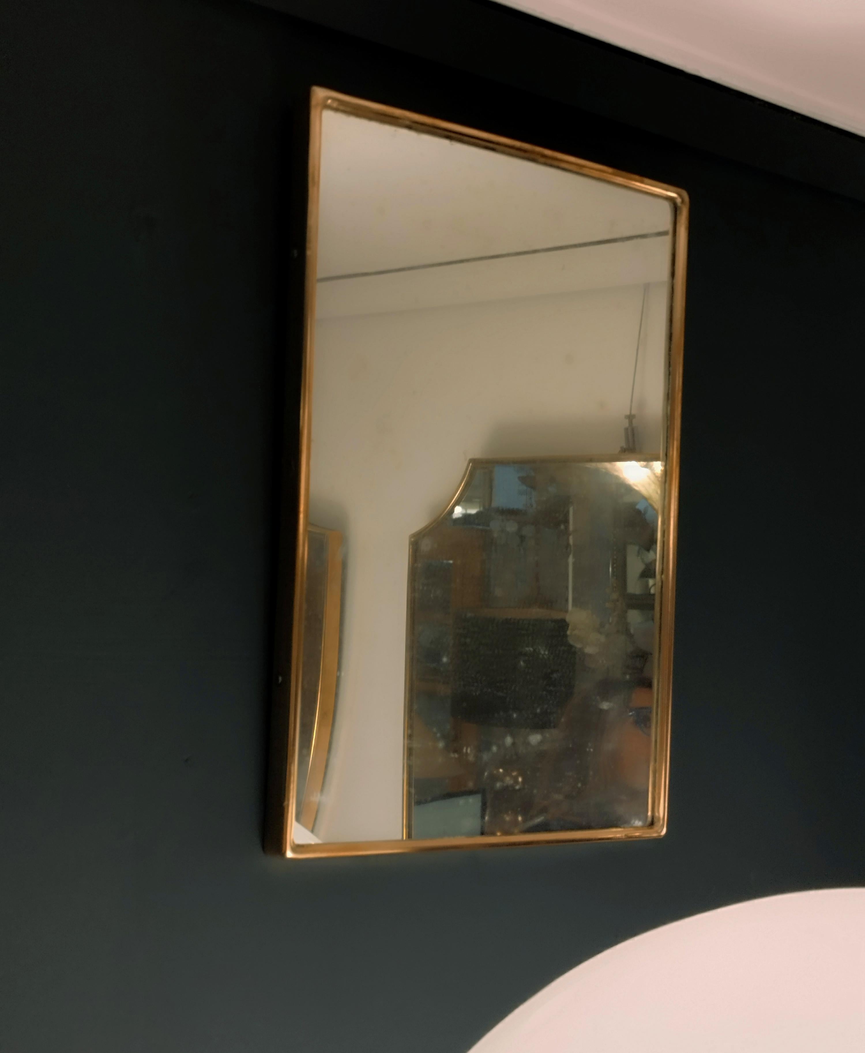 Italian Rectangular Brass Wall Mirror, Italy 1960s