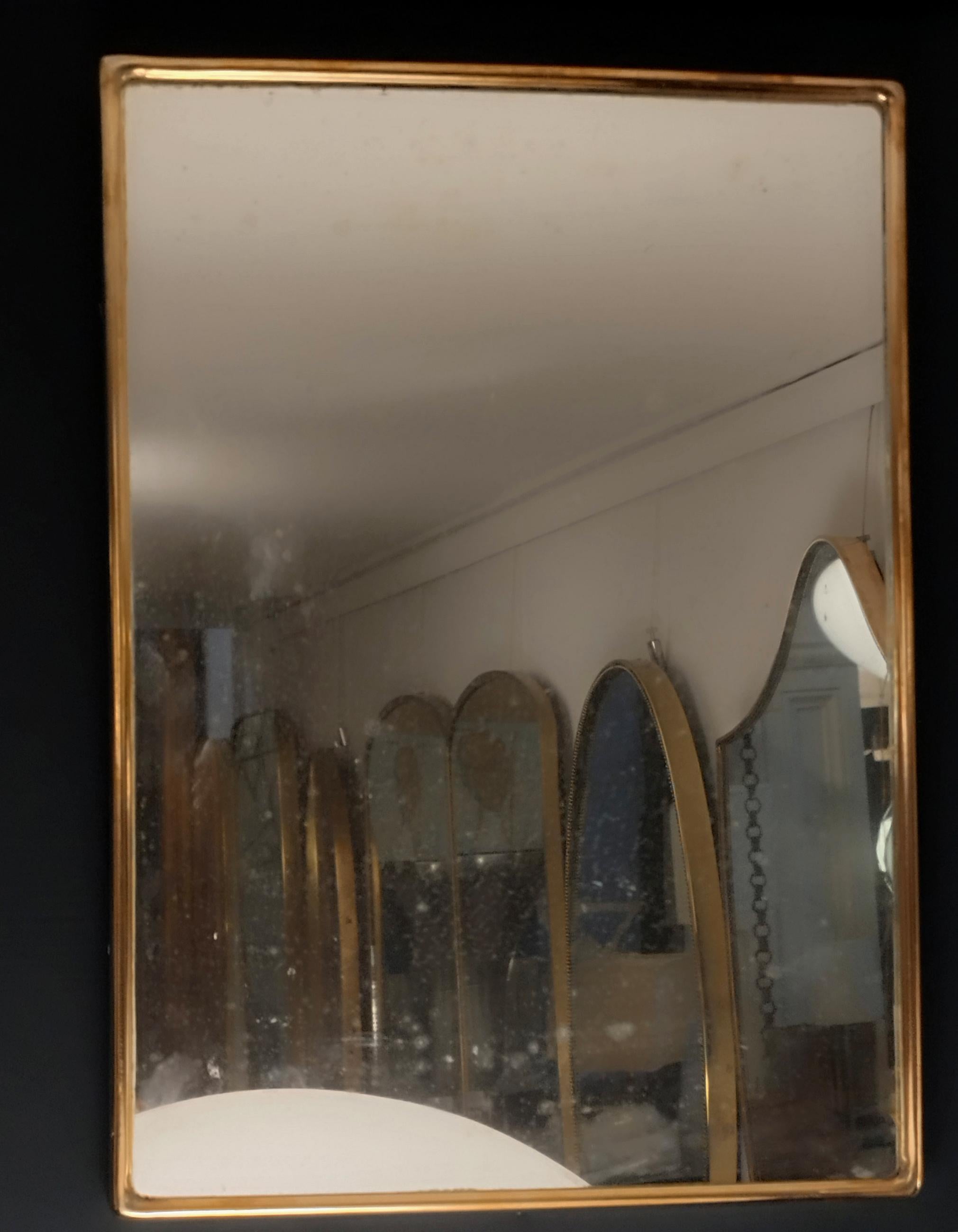 Rectangular Brass Wall Mirror, Italy 1960s In Good Condition In Naples, IT