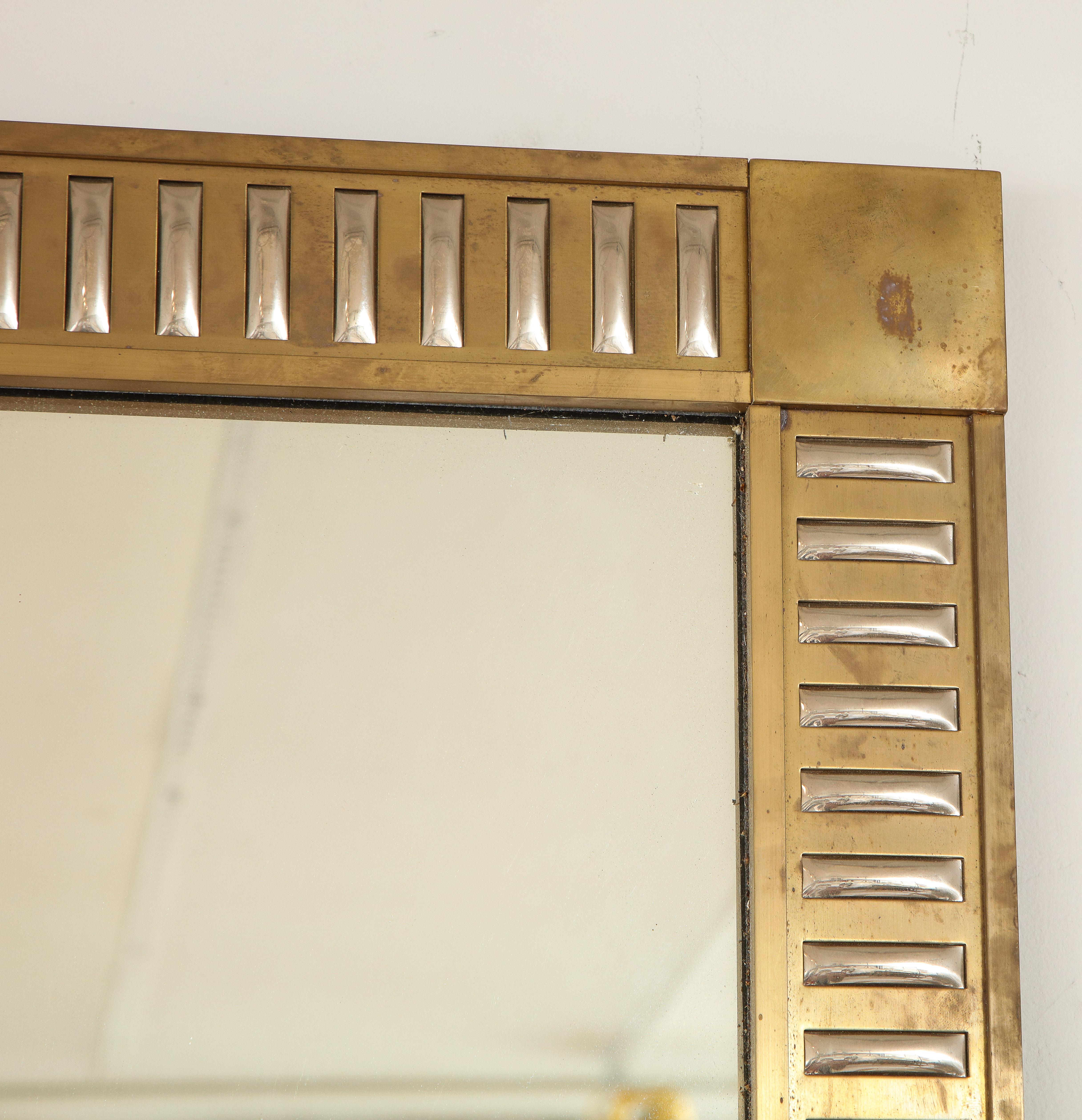 Neoclassical Revival Rectangular Bronze Mirror with Chrome Inserts in the Neoclassic Manner For Sale