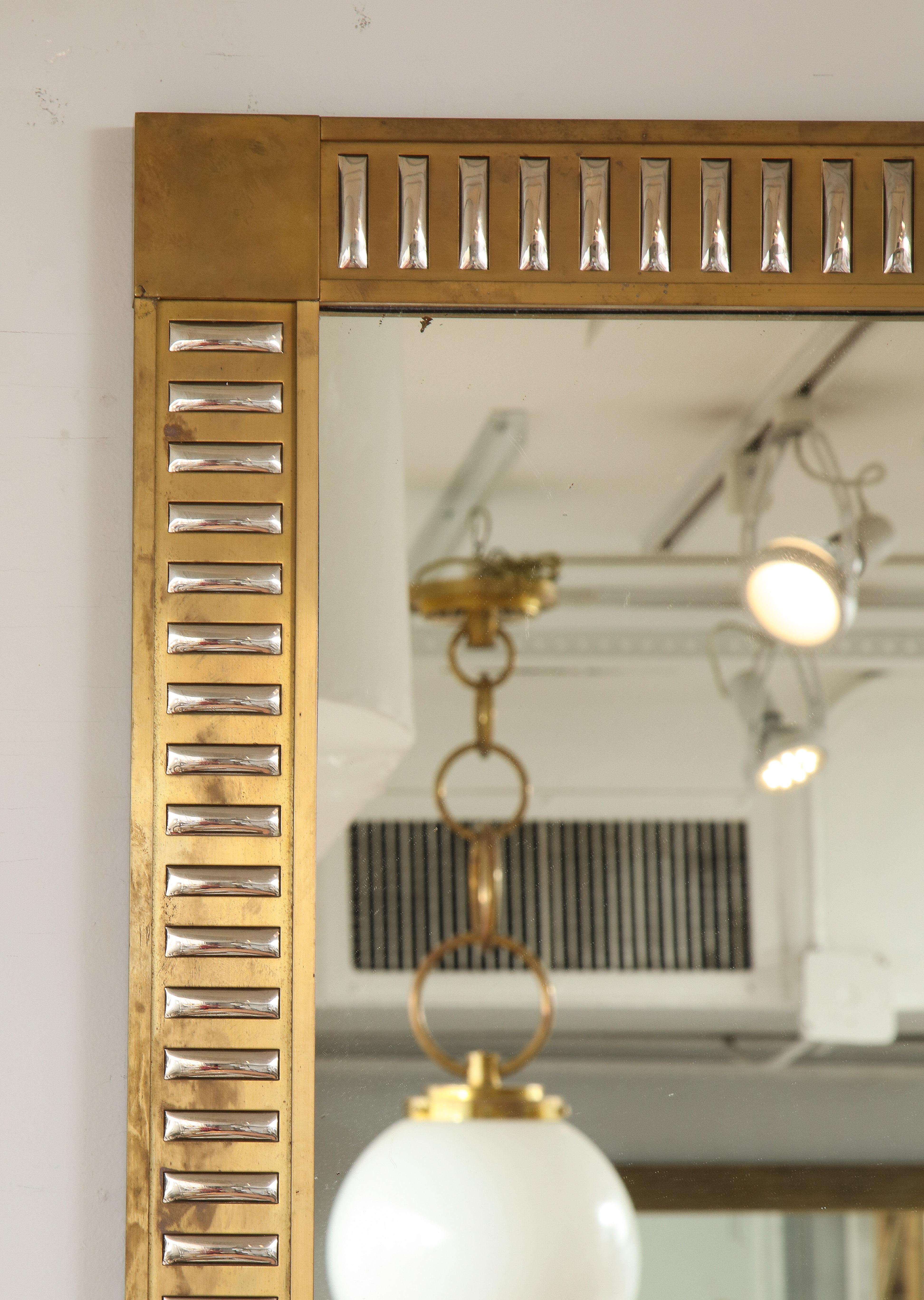 European Rectangular Bronze Mirror with Chrome Inserts in the Neoclassic Manner For Sale