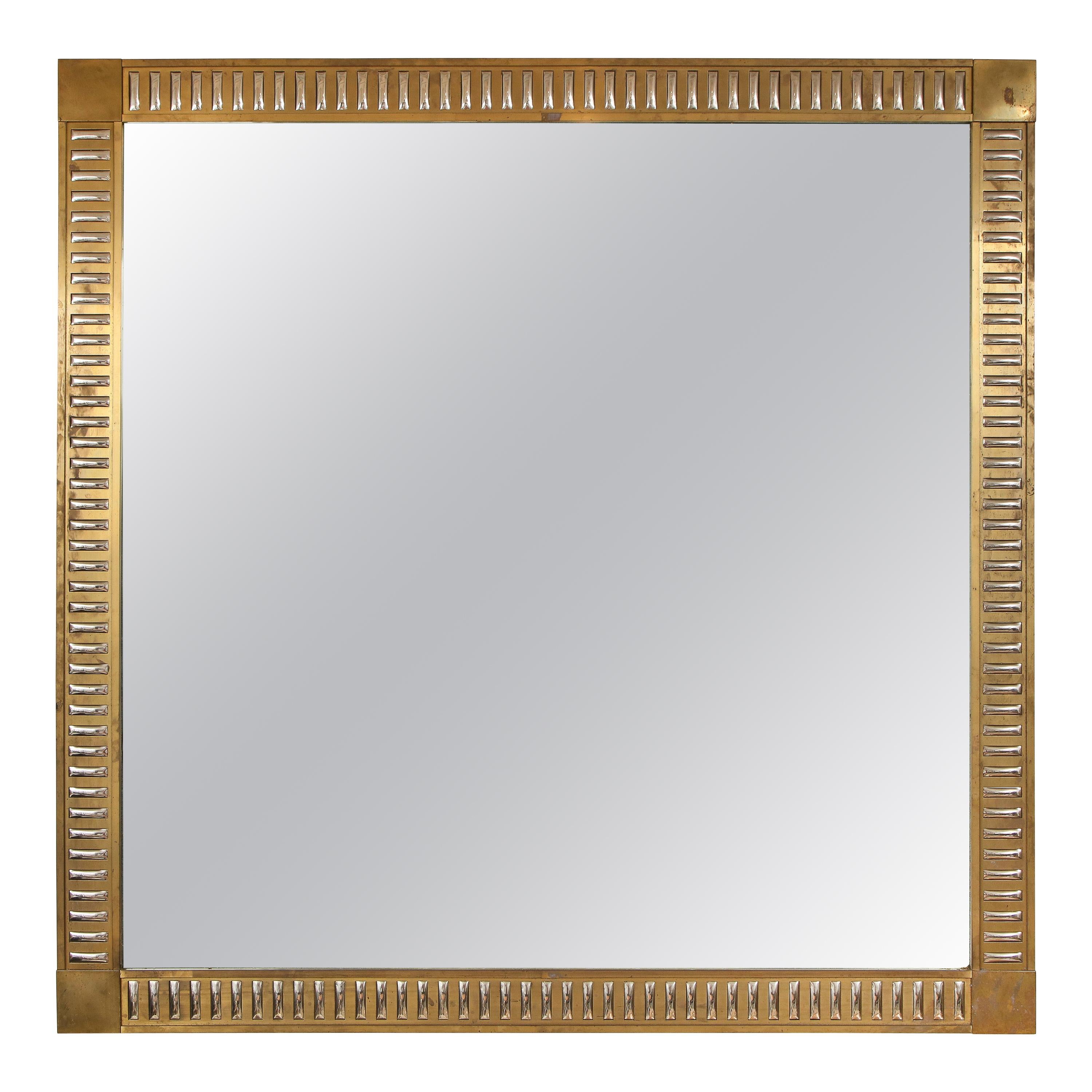 Rectangular Bronze Mirror with Chrome Inserts in the Neoclassic Manner For Sale