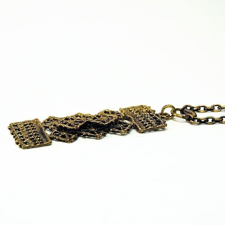 Rectangular Bronze necklace by Pentti Sarpaneva Finland 1960s For Sale