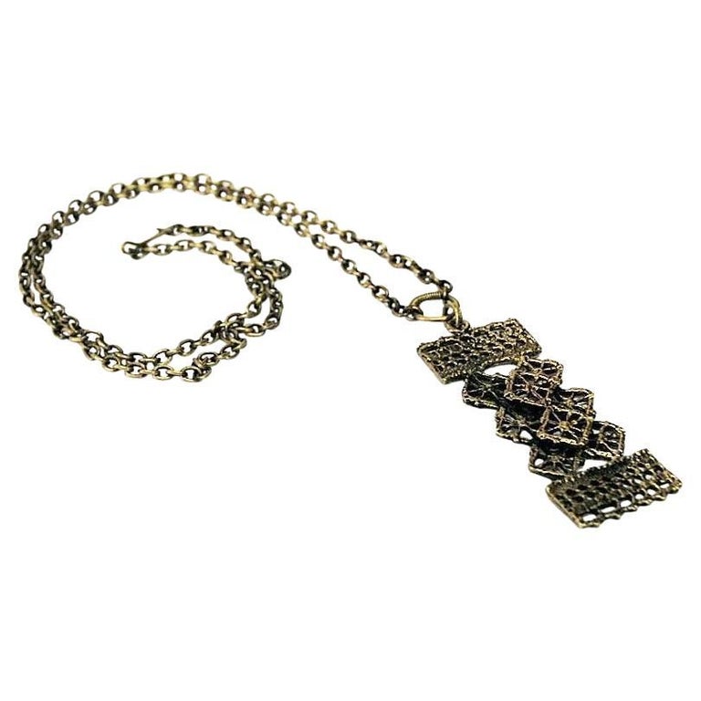 Rectangular Bronze necklace by Pentti Sarpaneva Finland 1960s For Sale