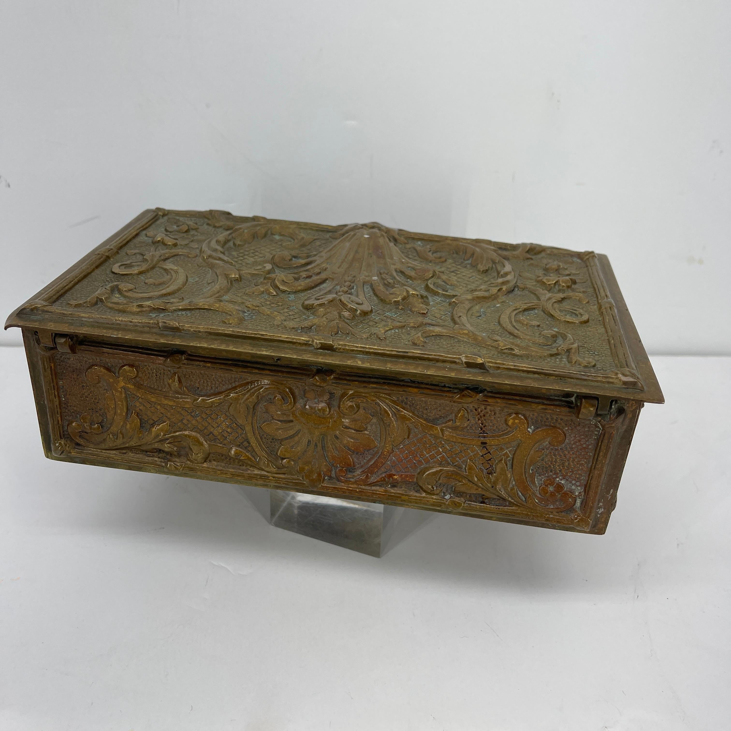 Rococo Rectangular Bronze Vanity Jewelry Box, Belgium, circa 1920-1930's