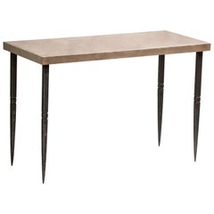 Rectangular Bronze Wall Console with Tapered and Chiseled Steel Legs
