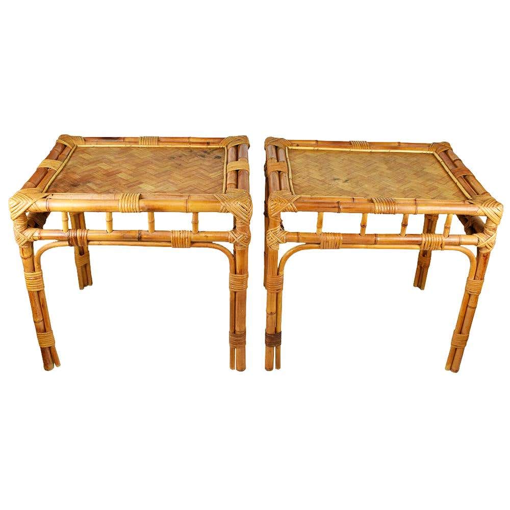 Rectangular Brown Bamboo Rattan Wrapped Side Tables after Franco Albini ...
