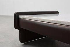 Rectangular Brown leather and Carrara marble coffee table, ca. 1960
