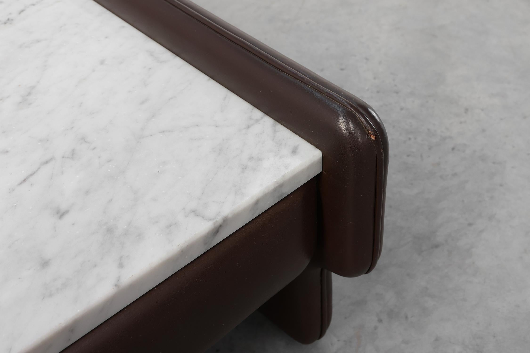 Mid-20th Century Rectangular Brown leather and Carrara marble coffee table, ca. 1960 For Sale