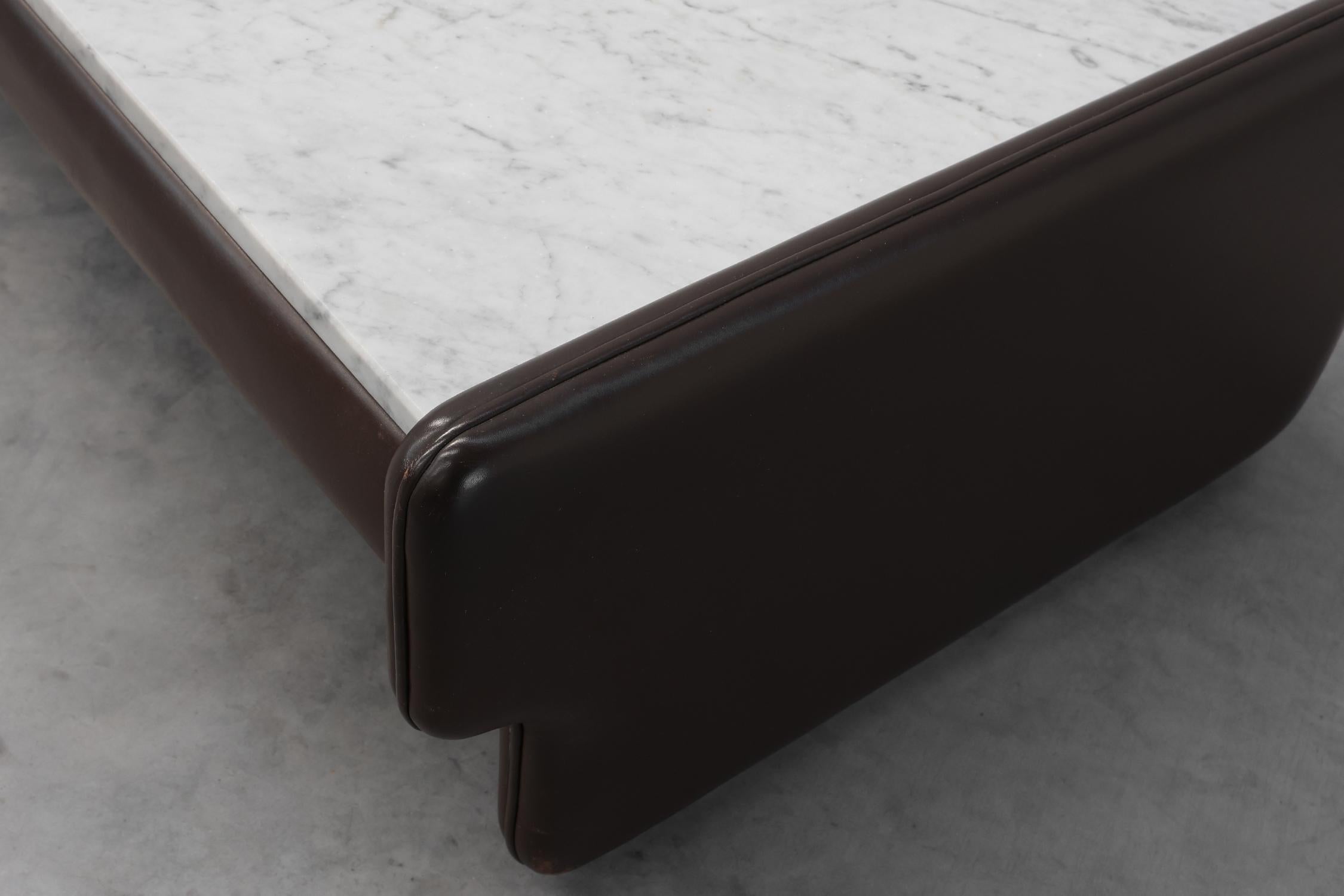 Rectangular Brown leather and Carrara marble coffee table, ca. 1960 For Sale 1