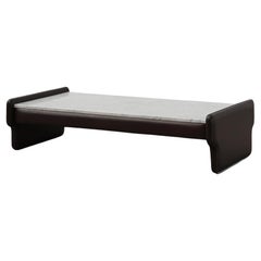 Rectangular Brown leather and Carrara marble coffee table, ca. 1960
